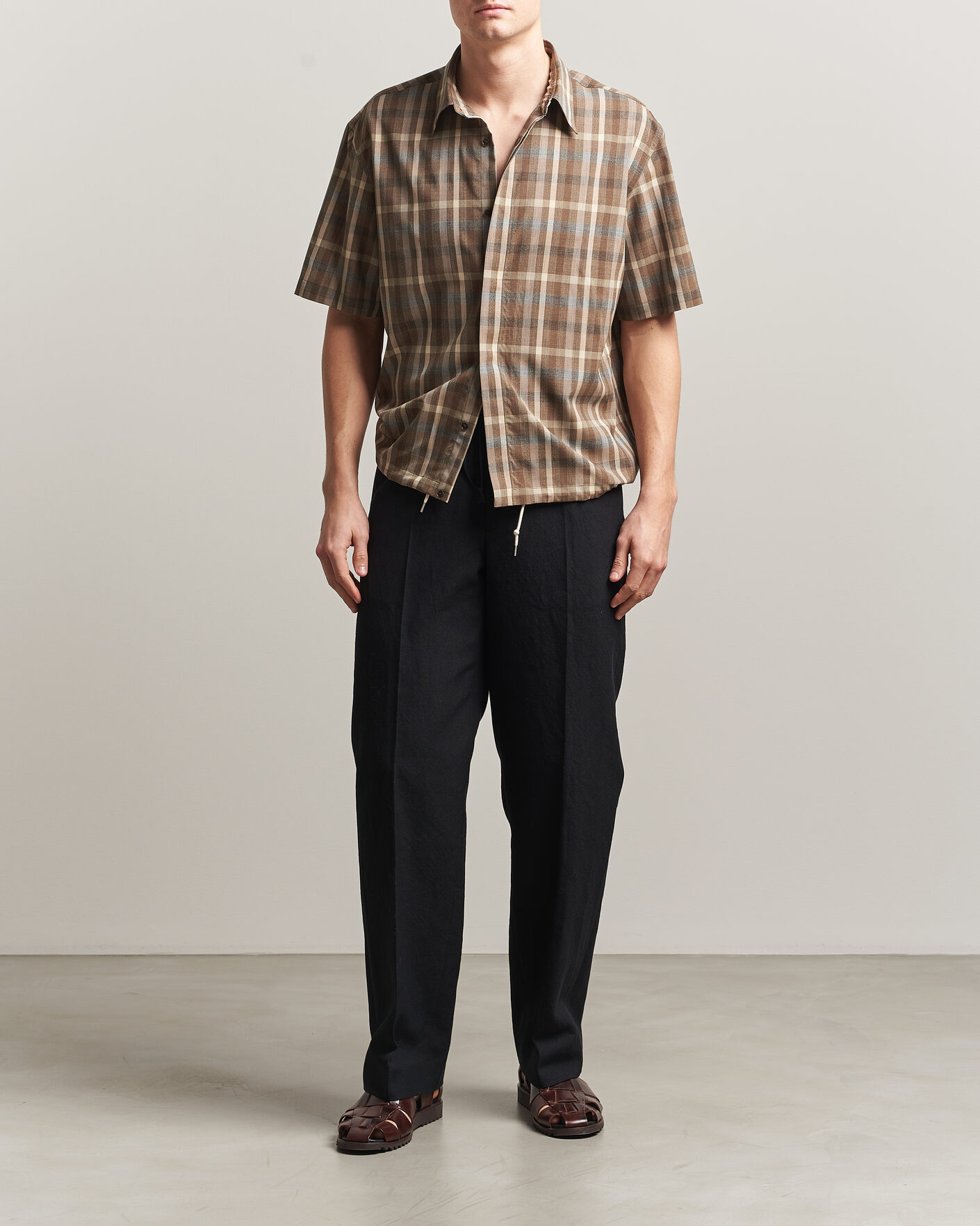 Herren | Hemden | Auralee | Tropical Wool Half Sleeve Shirt Brown Check