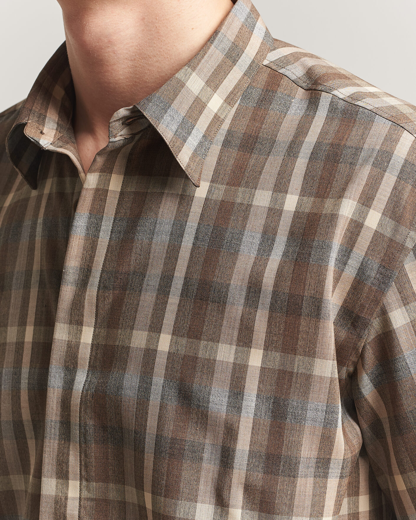 Herren | Hemden | Auralee | Tropical Wool Half Sleeve Shirt Brown Check