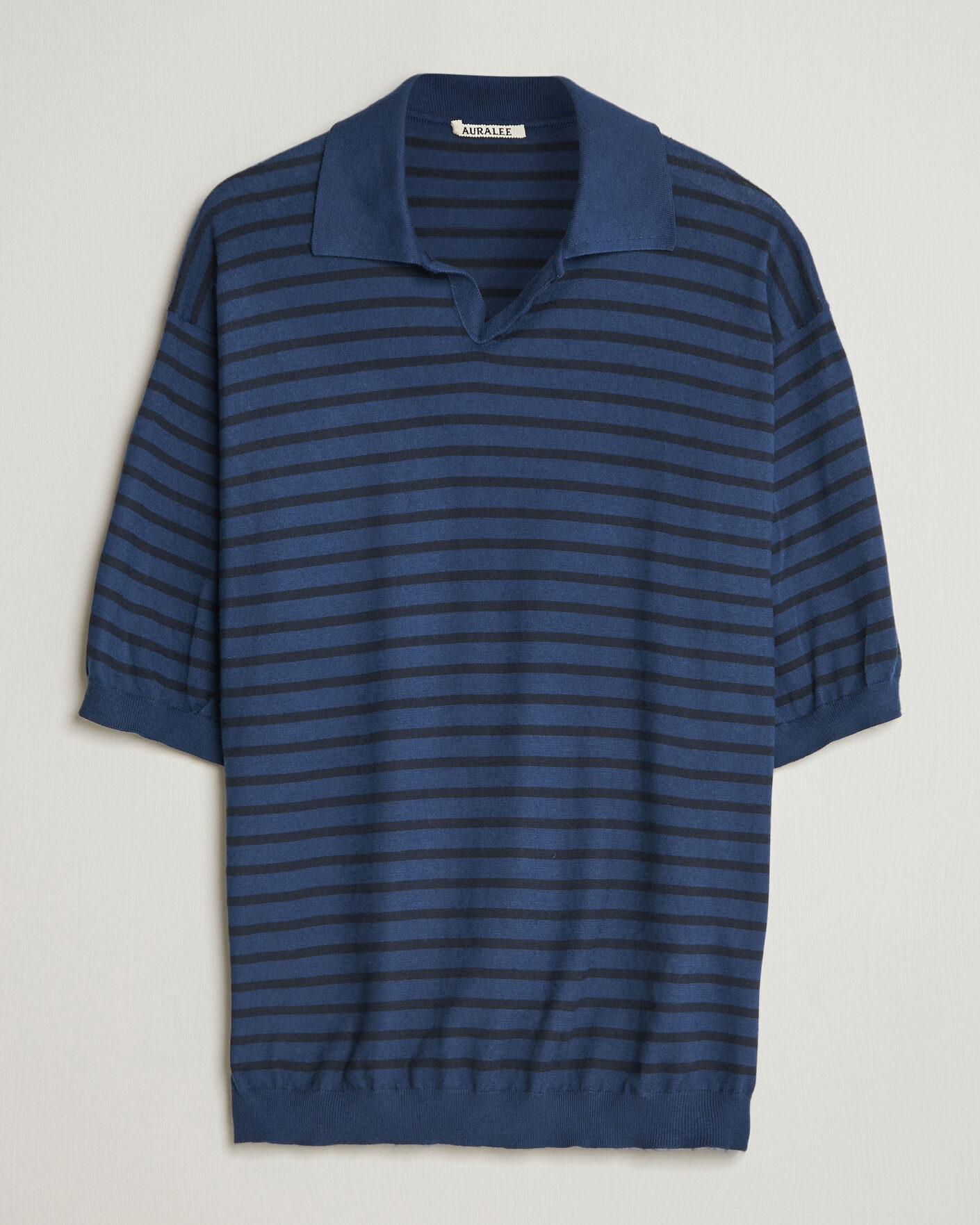 Herren | Poloshirts | Auralee | Cotton Knit Skipper Polo Navy Stripe