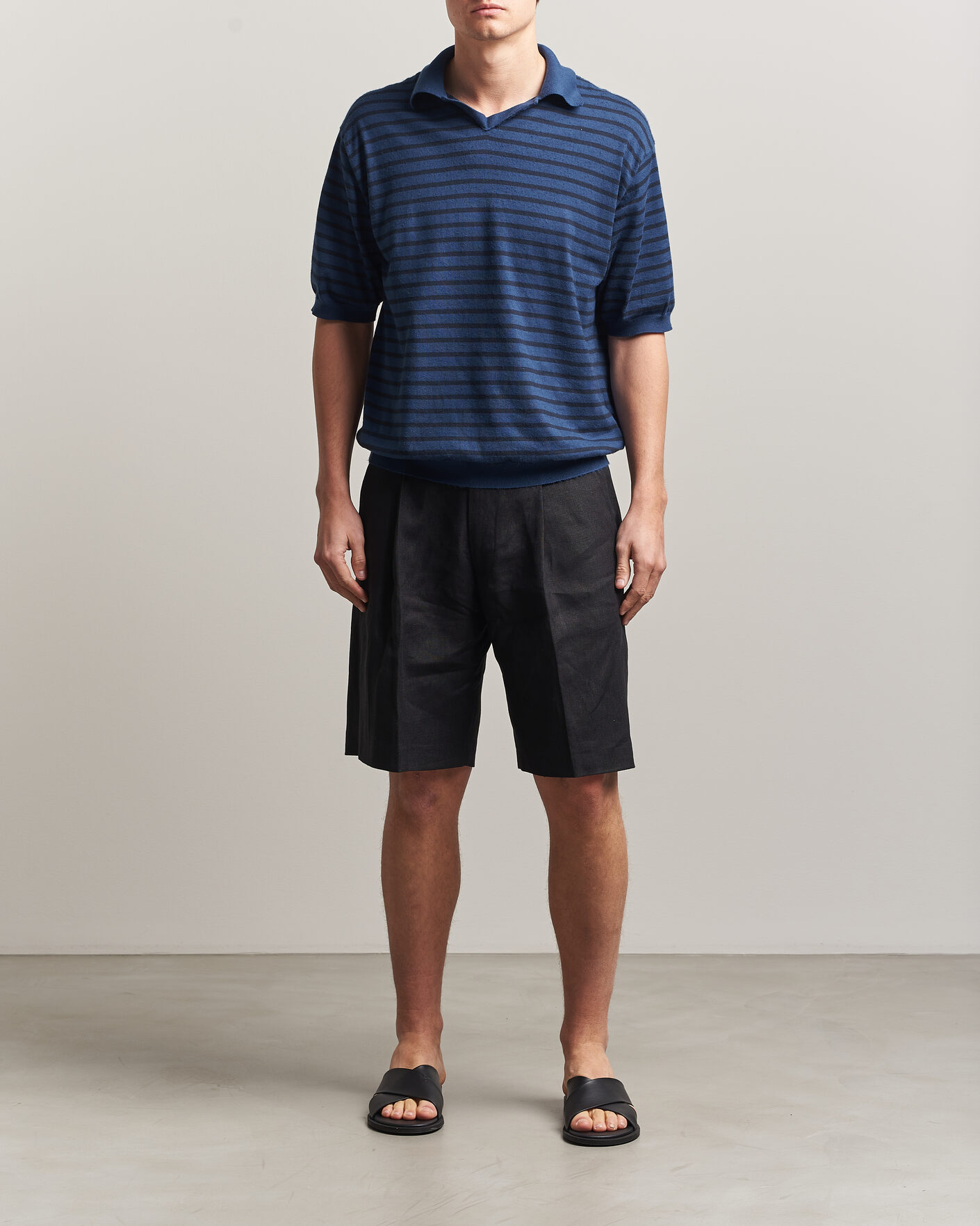 Herren | Poloshirts | Auralee | Cotton Knit Skipper Polo Navy Stripe