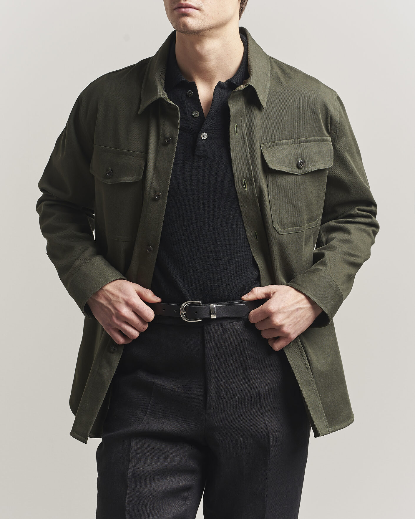 Herren | Hemden | Caruso | Twill Cotton Overshirt Dark Green