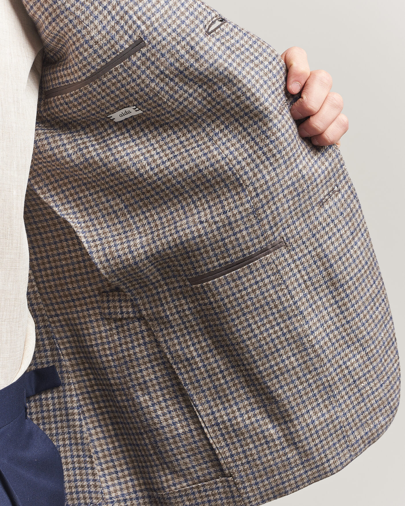 Herren | Sakkos | Caruso | Aida Linen/Wool Blazer Navy/Grey Check