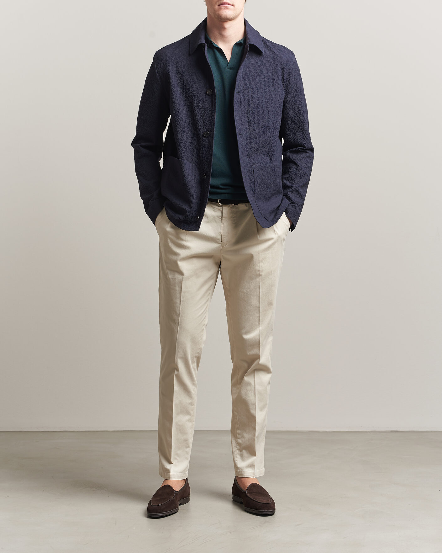 Herren | Jacken | Incotex | Seersucker Cotton/Silk Chore Jacket Navy