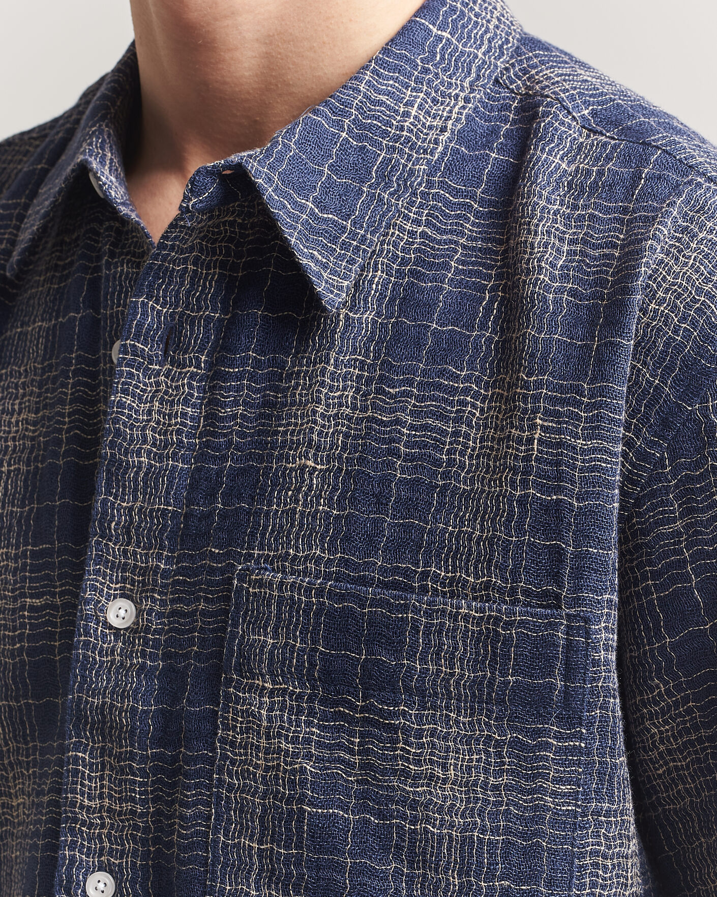 Herren | Hemden | Palmes | Cotton/Linen Short Sleeve Shirt Navy Check