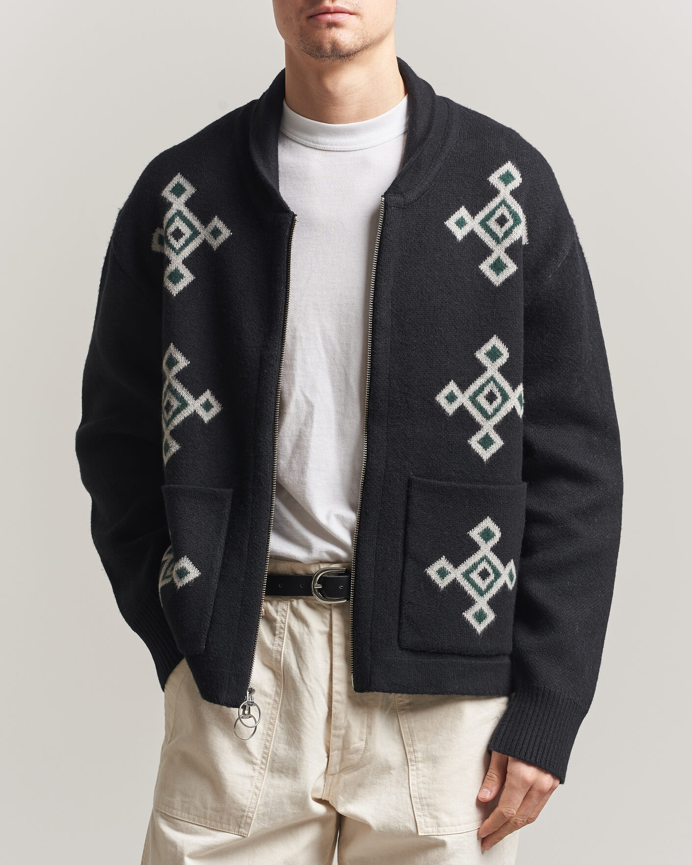 Herren | Pullover | Pendleton | Jacquard Motif Zip Cardigan Midnight