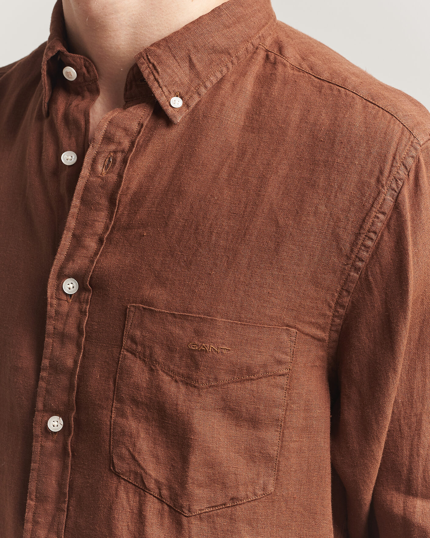 Herren | Hemden | Gant | Regular Fit Garment Dyed Linen Shirt Mahogany Brown