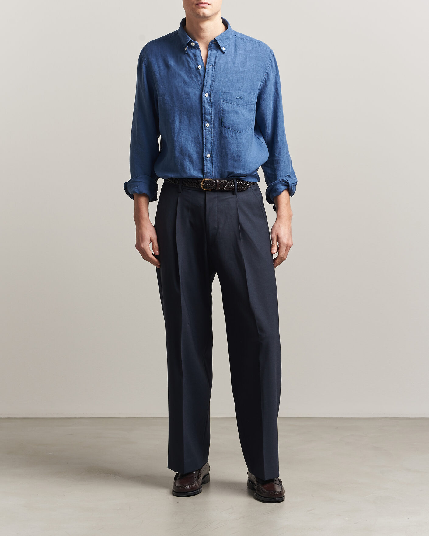 Herren | Hemden | Gant | Regular Fit Garment Dyed Linen Shirt Vintage Blue