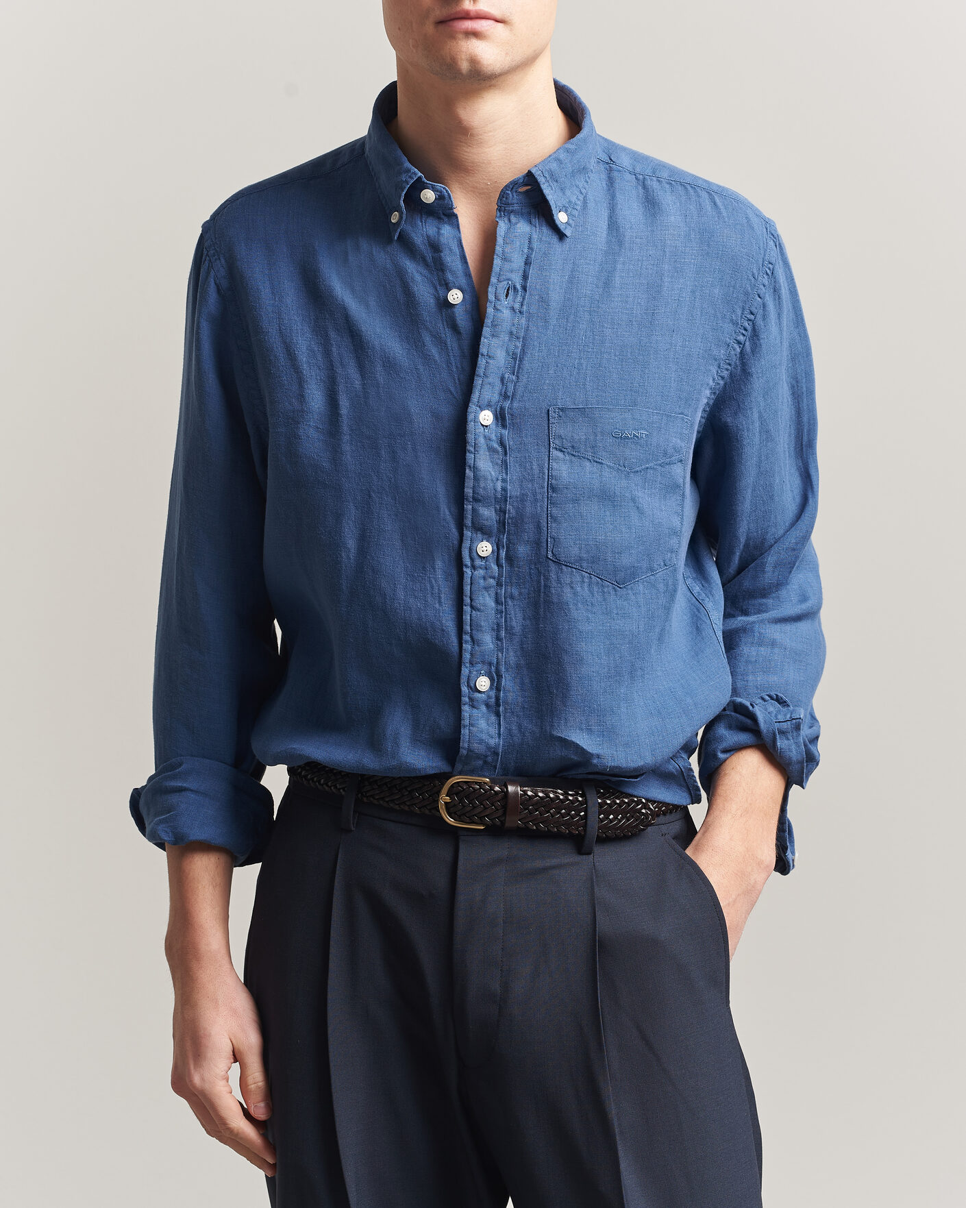 Herren | Hemden | Gant | Regular Fit Garment Dyed Linen Shirt Vintage Blue