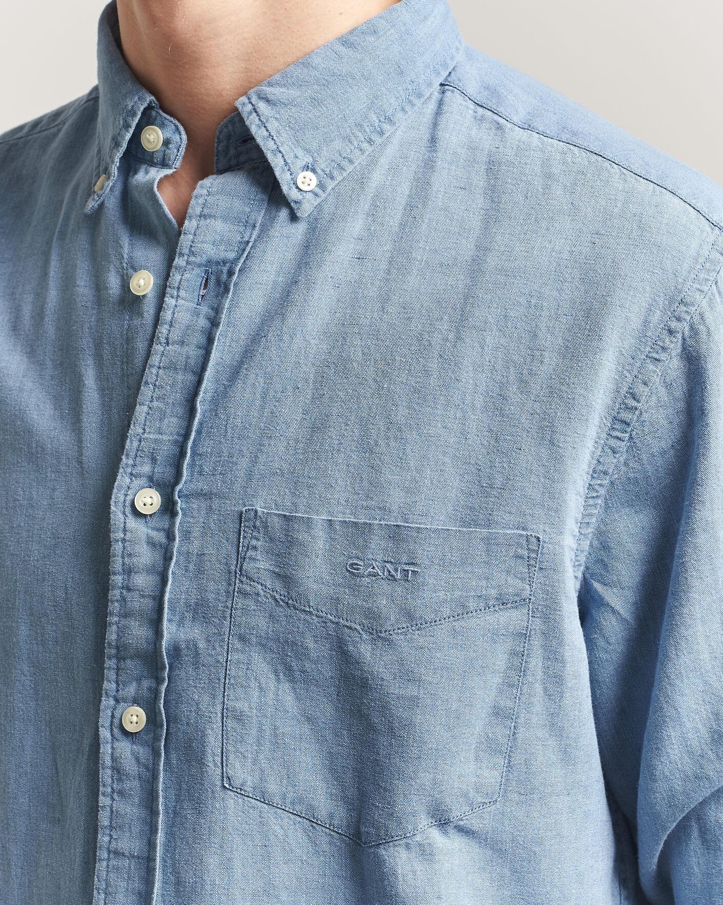 Herren | Hemden | Gant | Regular Fit Cotton Linen Indigo Shirt Semi Light Blue