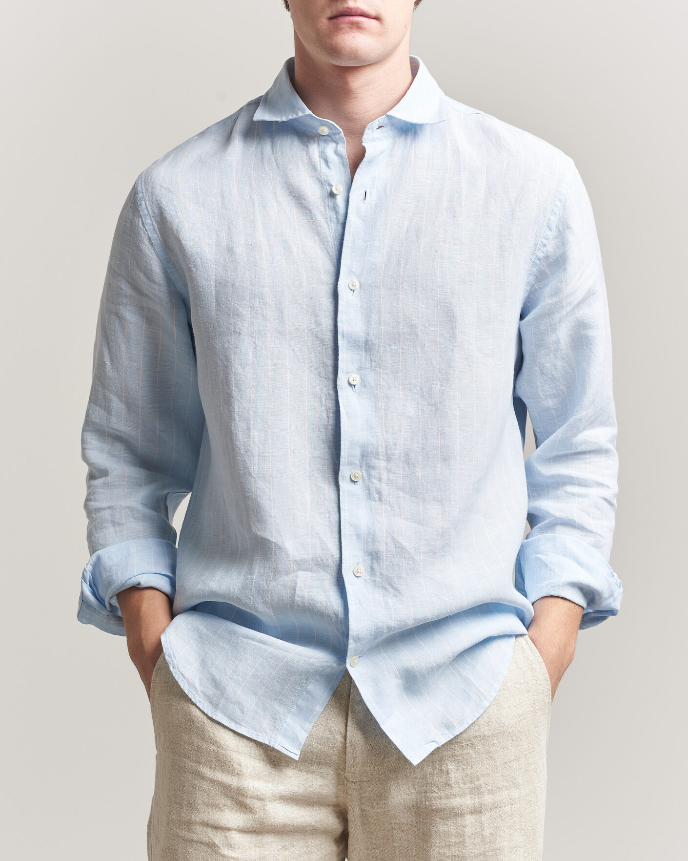 Herren | Hemden | Gant | Regular Fit Linen Striped Shirt Sky Blue