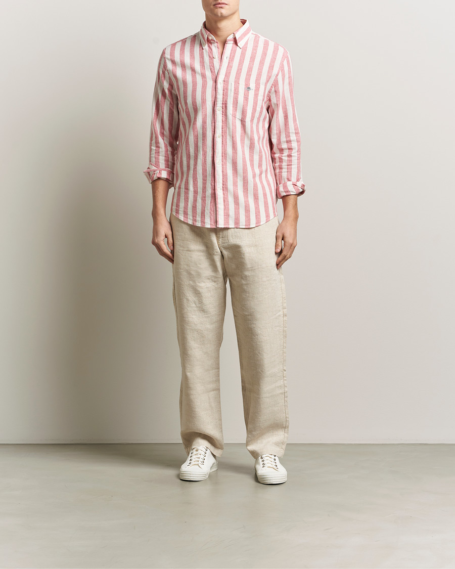Herren | Hemden | GANT | Regular Fit Linen/Cotton Striped Shirt Rose Pink
