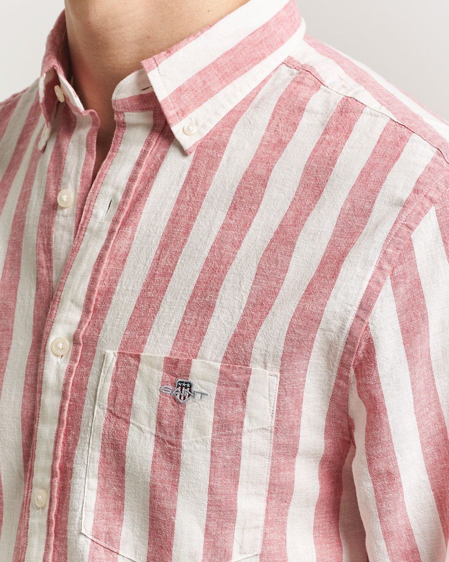 Herren | Hemden | GANT | Regular Fit Linen/Cotton Striped Shirt Rose Pink