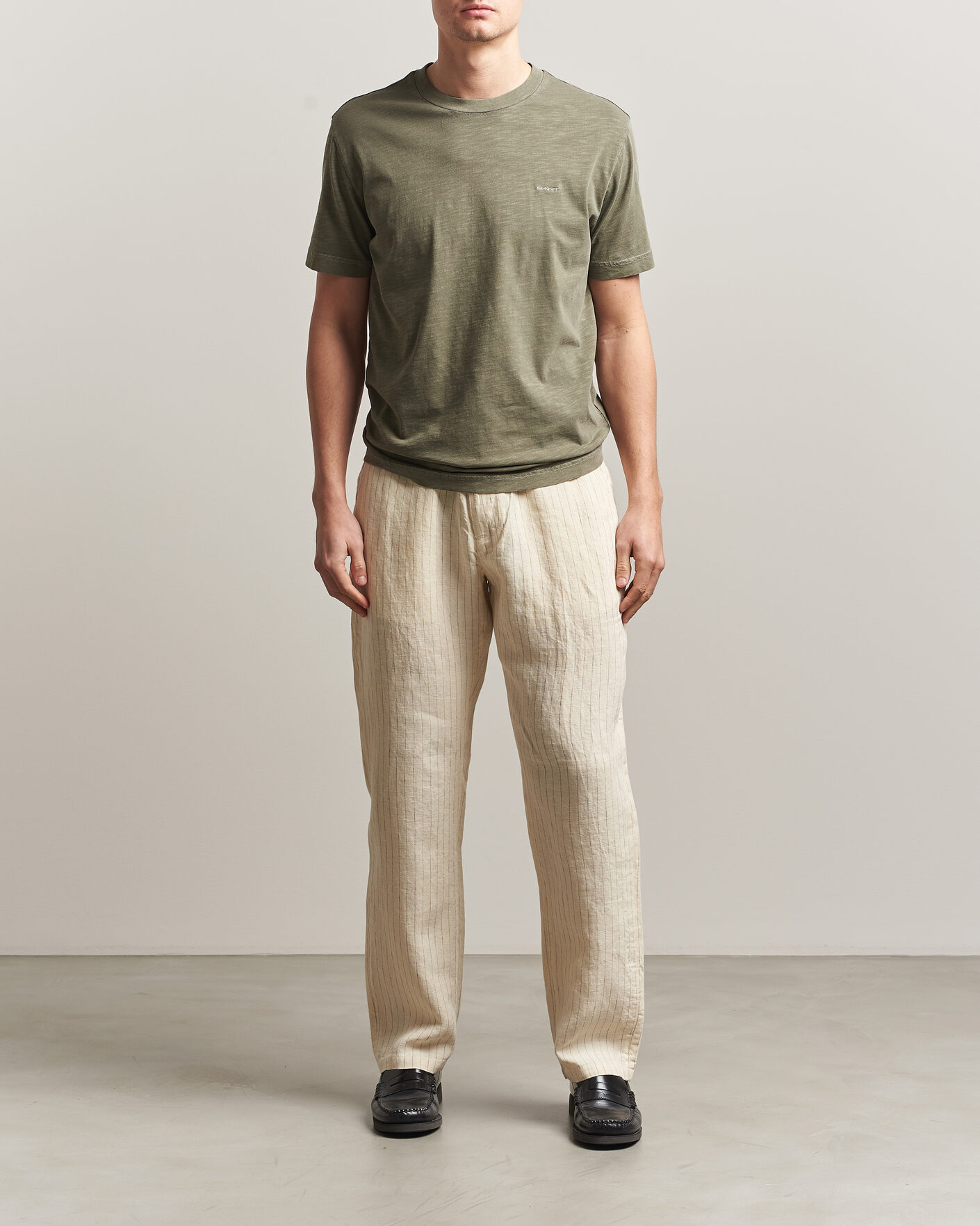 Herren | Hosen | Gant | Regular Fit Striped Linen Drawstring Pants Faded Beige