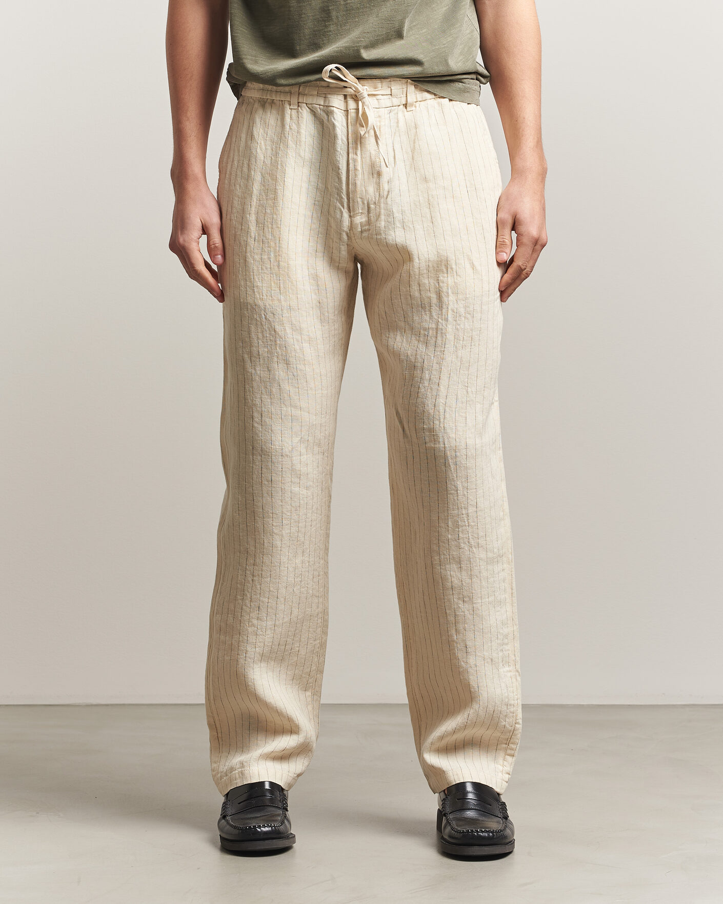Herren | Hosen | Gant | Regular Fit Striped Linen Drawstring Pants Faded Beige