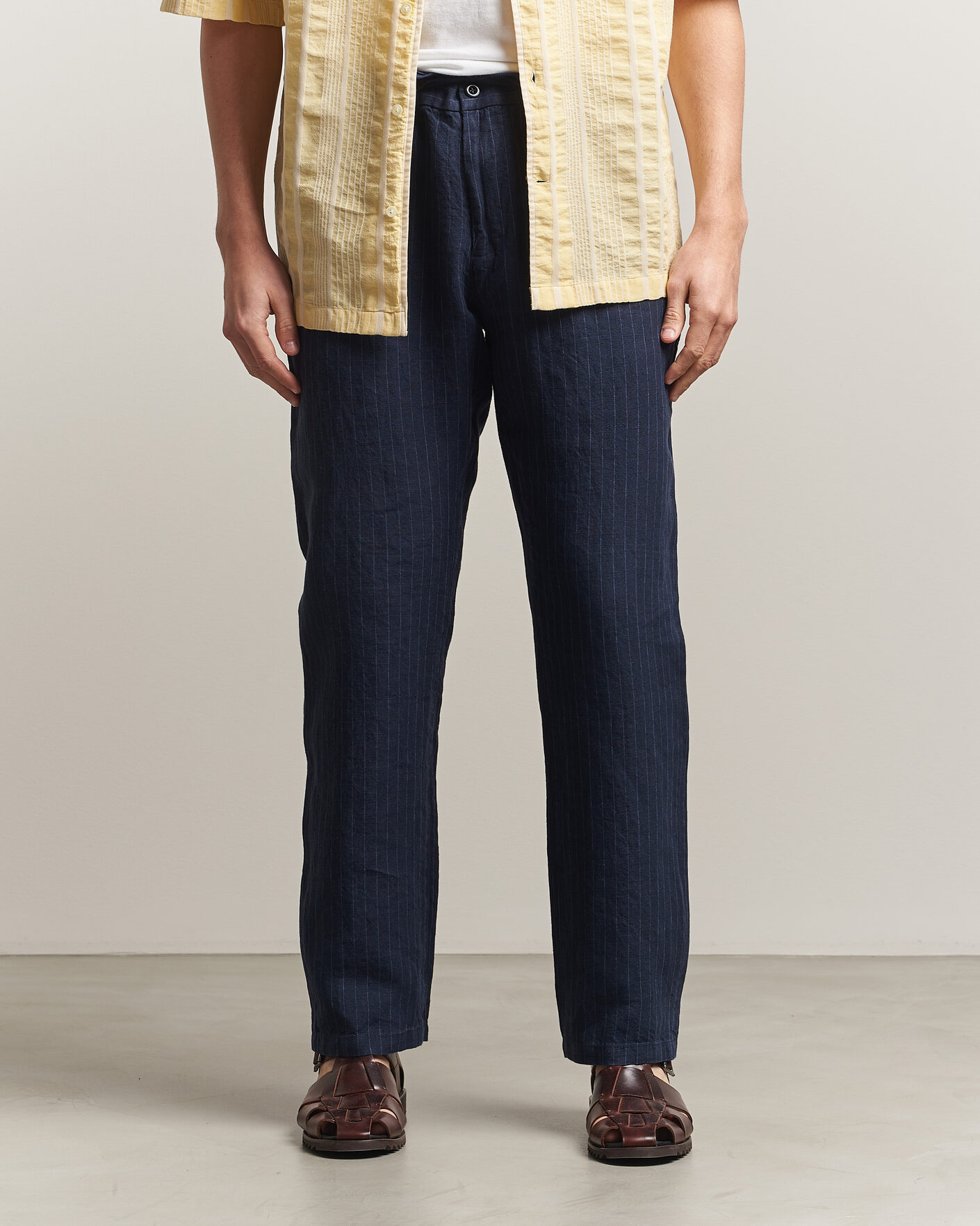 Herren | Hosen | Gant | Regular Fit Stiped Linen Drawstring Pants Evening Blue