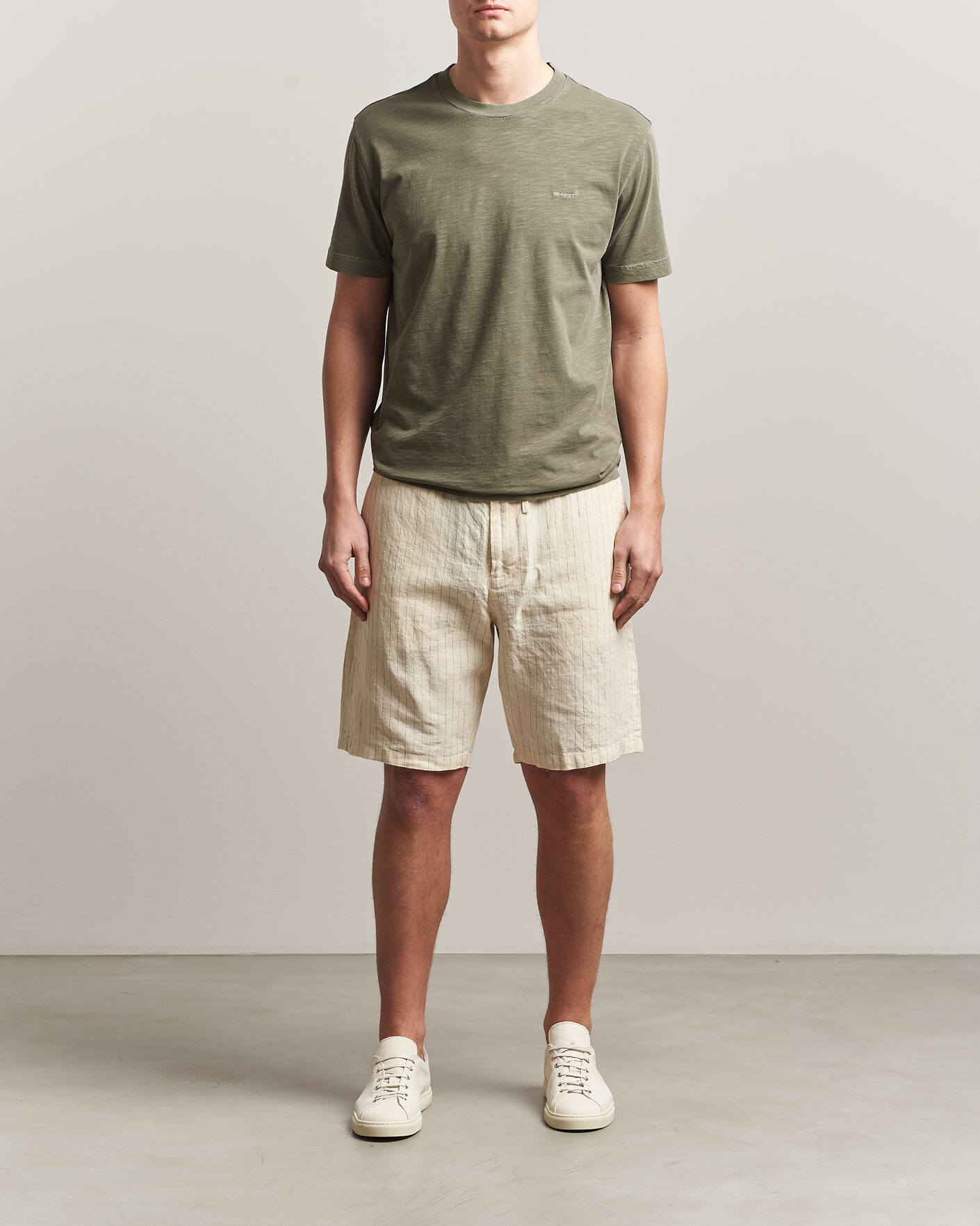 Herren | Shorts | Gant | Regular Fit Striped Linen Drawstring Shorts Faded Beige