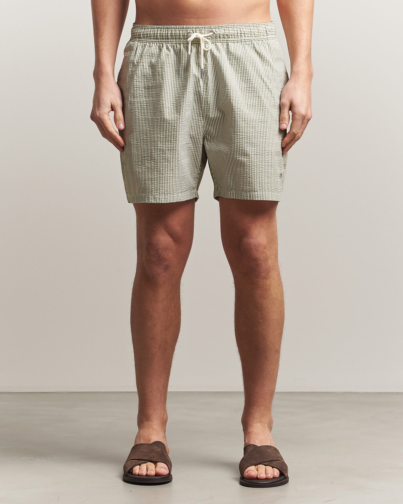 Herren | Badehosen | Gant | Seersucker Striped Swimshorts Dry Herb Green