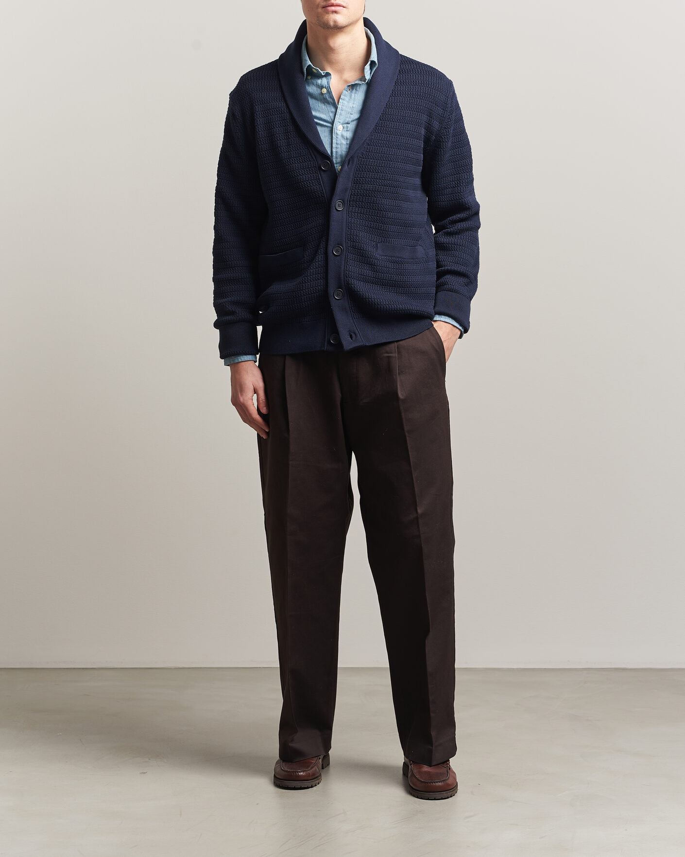 Herren | Pullover | Gant | Heavy Knitted Shawl Collar Cardigan Evening Blue