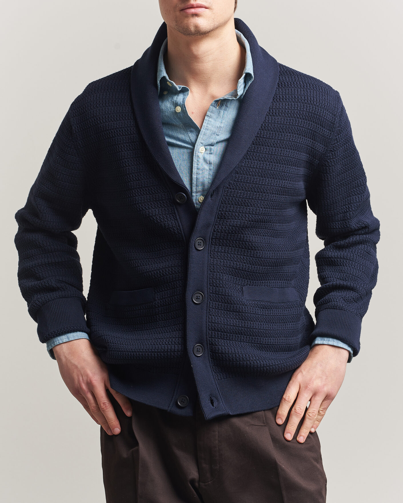Herren | Pullover | Gant | Heavy Knitted Shawl Collar Cardigan Evening Blue