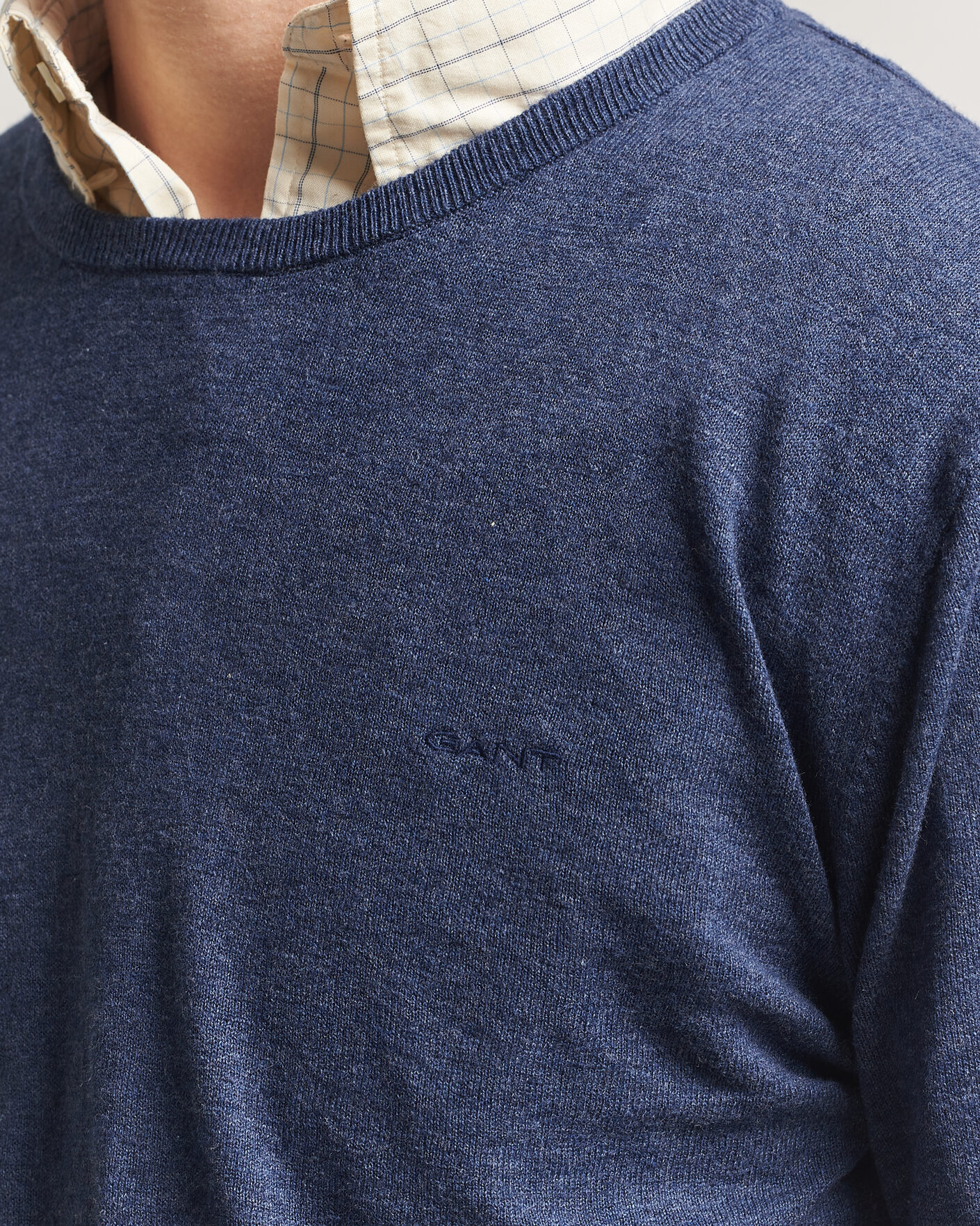 Herren | Pullover | Gant | Cotton/Linen Slub Knitted Sweater Dark Indigo Melange