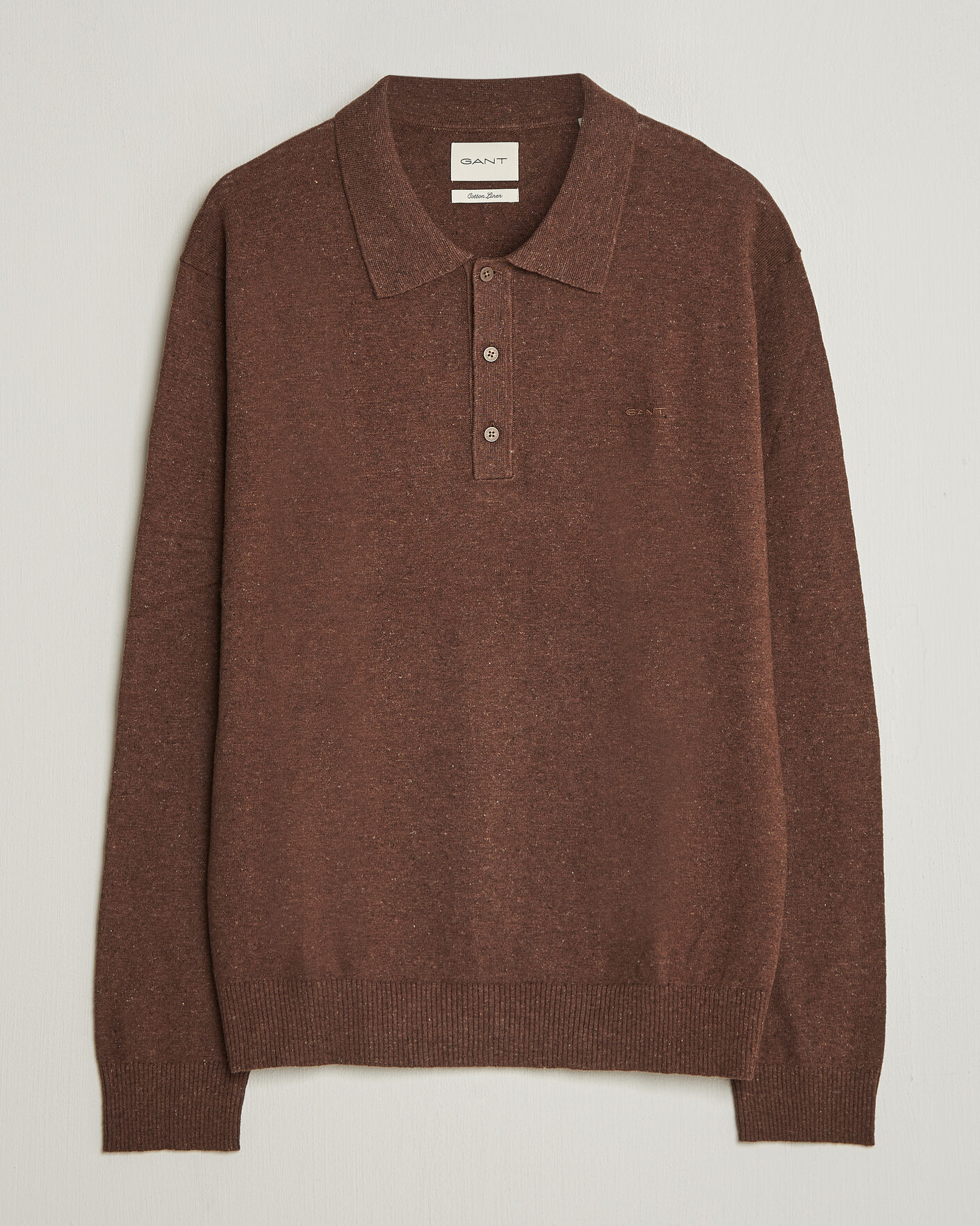 Herren | Pullover | Gant | Cotton/Linen Slub Knitted Polo Hazelnut Melange
