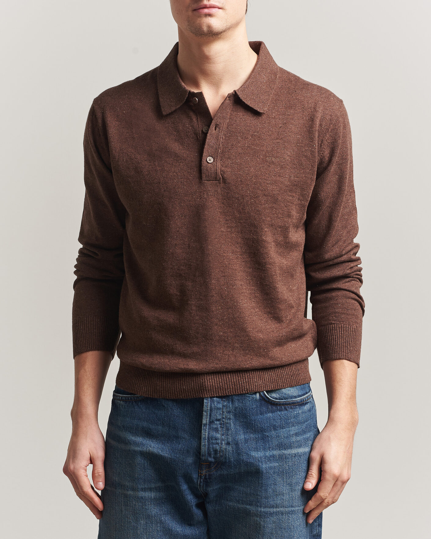Herren | Pullover | Gant | Cotton/Linen Slub Knitted Polo Hazelnut Melange
