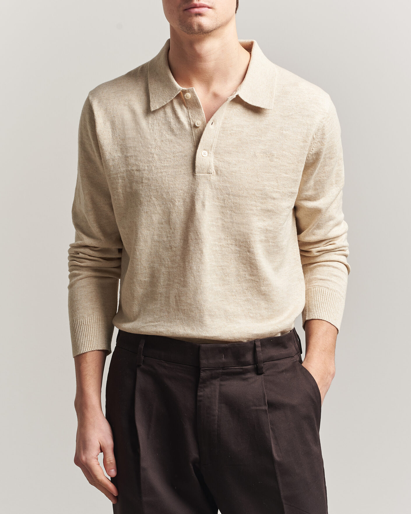 Herren | Pullover | Gant | Cotton/Linen Slub Knitted Polo Seed Melange