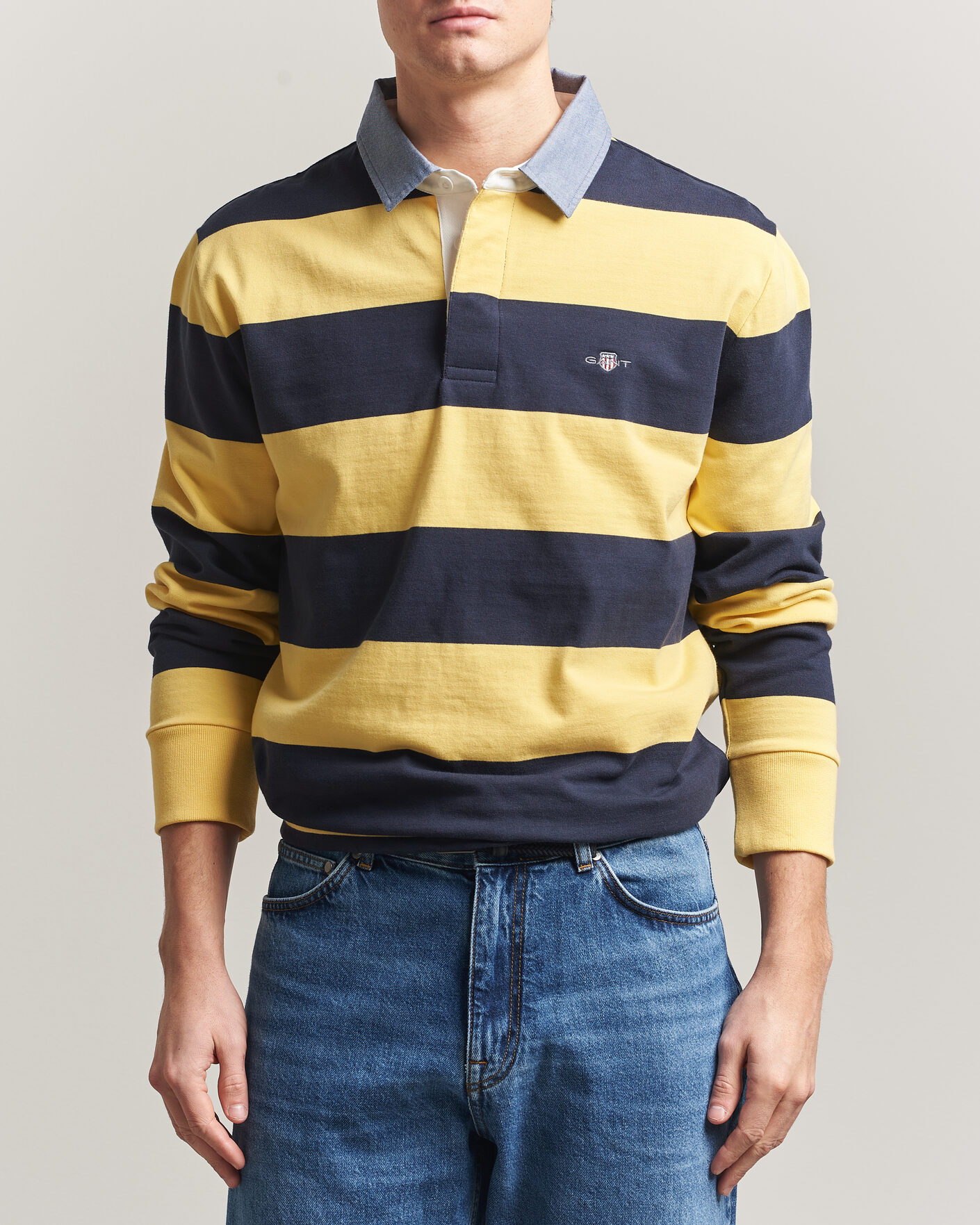 Herren | Pullover | GANT | Chambray Striped Heavy Rugger Banana Yellow