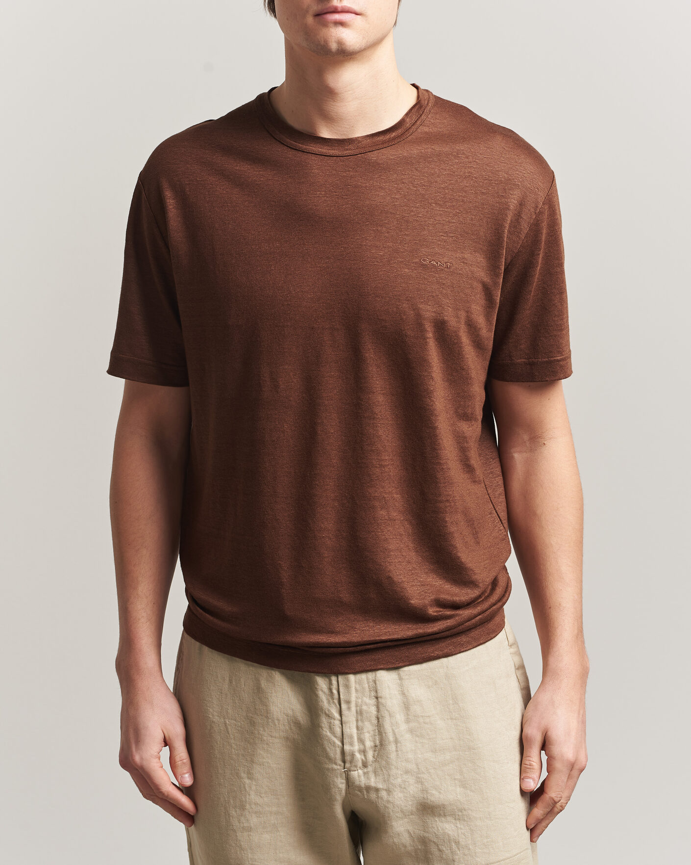 Herren | T-Shirts | GANT | Linen T-Shirt Mahogany Brown