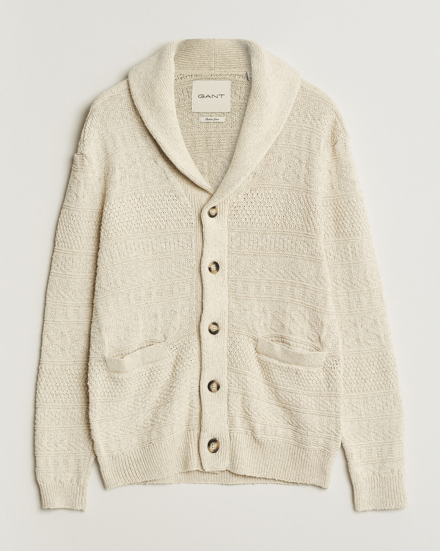 Herren | Pullover | Gant | Cotton/Linen Textured Cardigan Creamed White