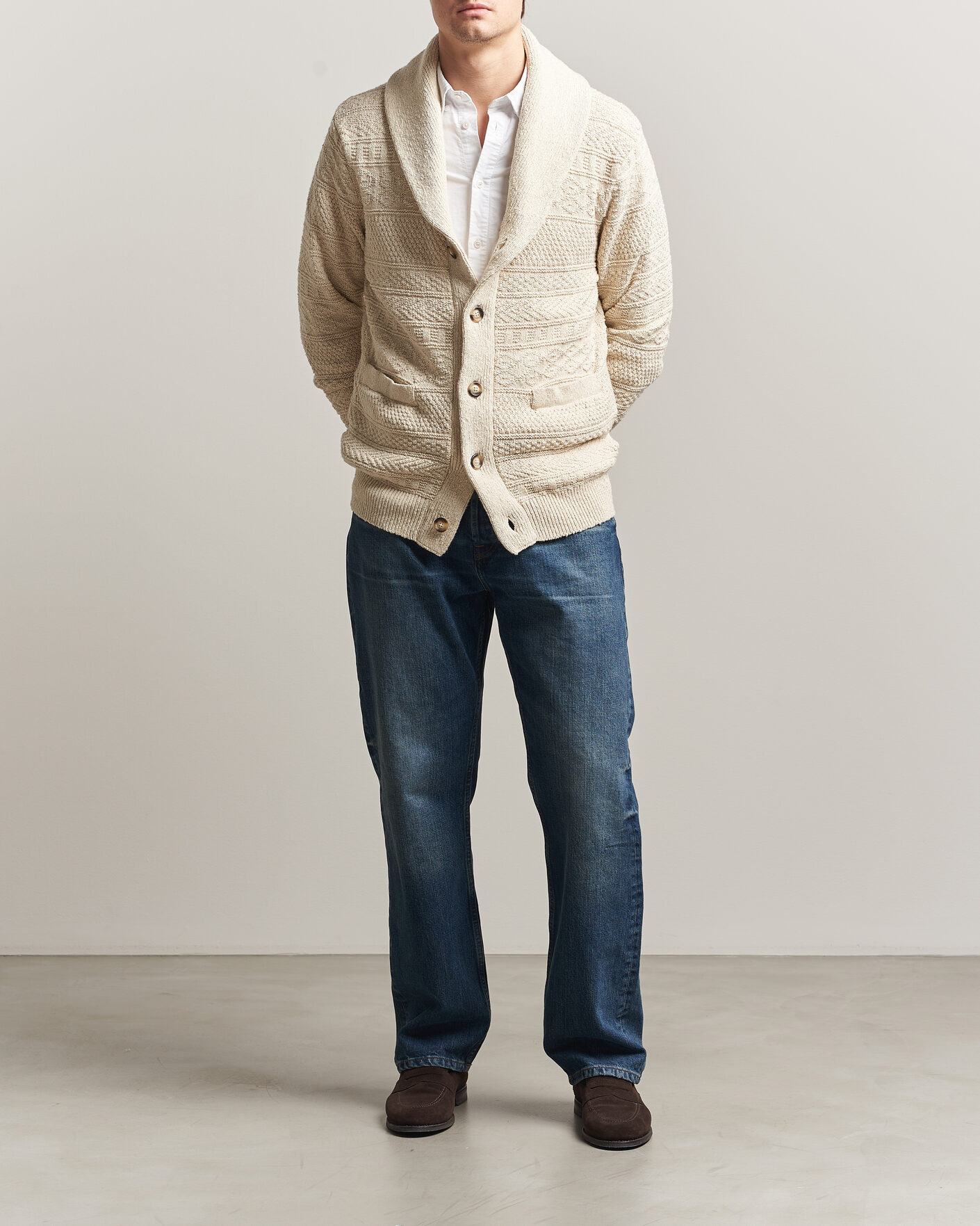 Herren | Pullover | GANT | Cotton/Linen Textured Cardigan Creamed White