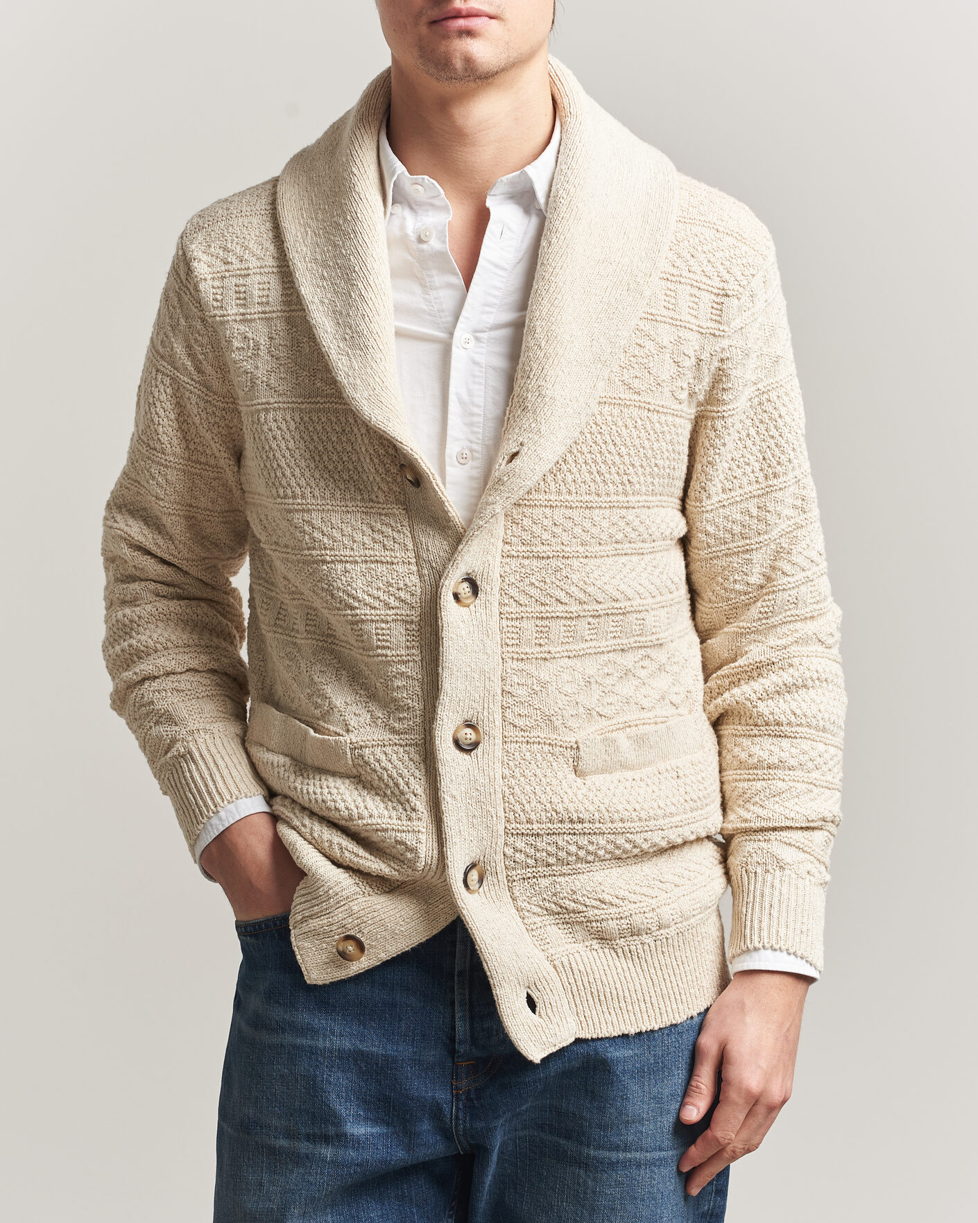 Herren | Pullover | Gant | Cotton/Linen Textured Cardigan Creamed White