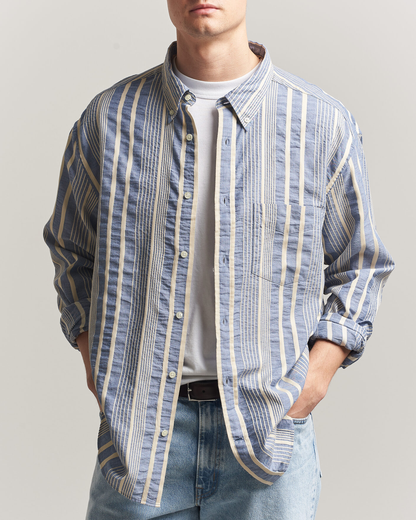 Herren | Hemden | Gant | Relaxed Fit Seersucker Striped Shirt Vintage Blue