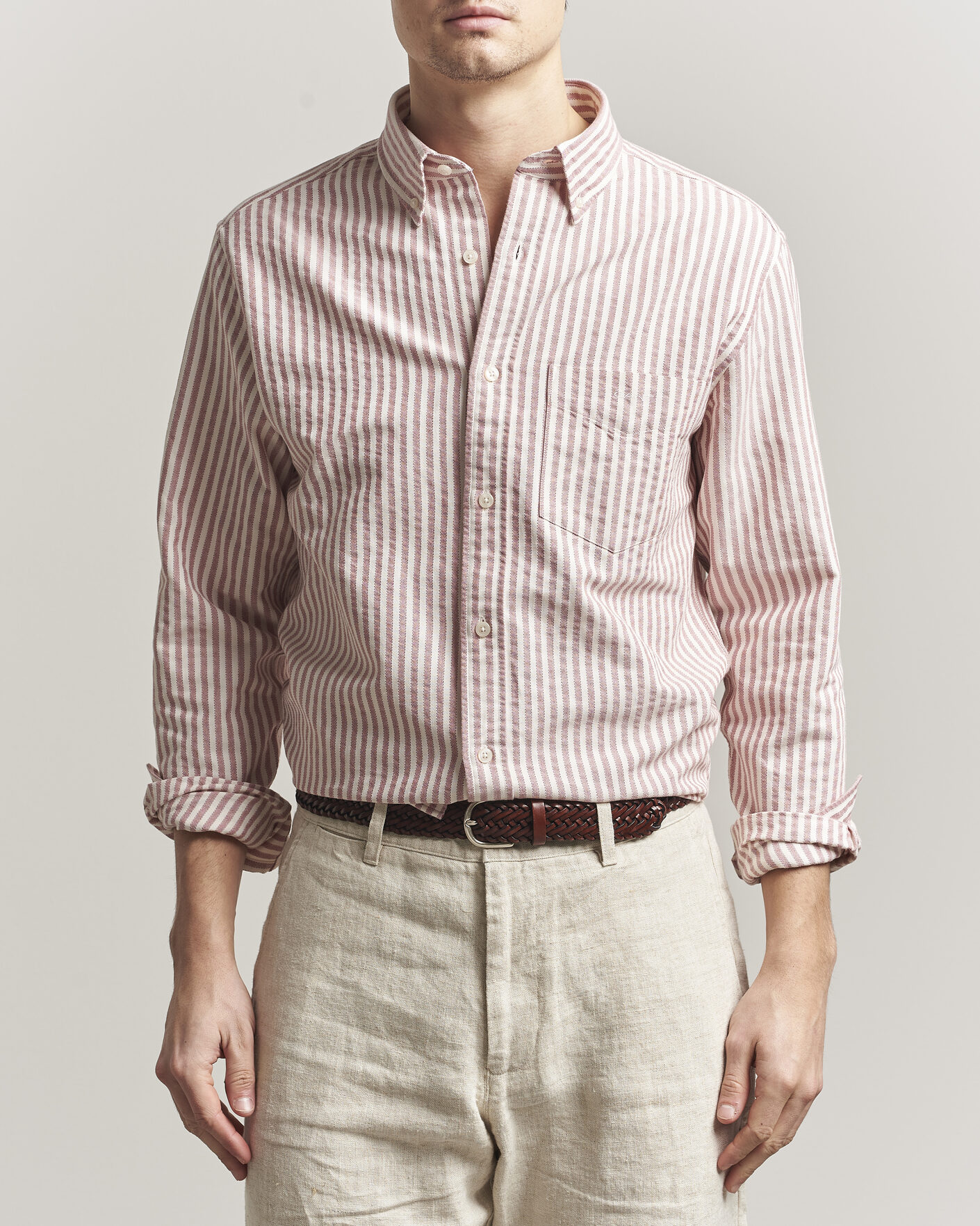 Herren | Hemden | GANT | Regular Fit Textured Striped Shirt Rose Red