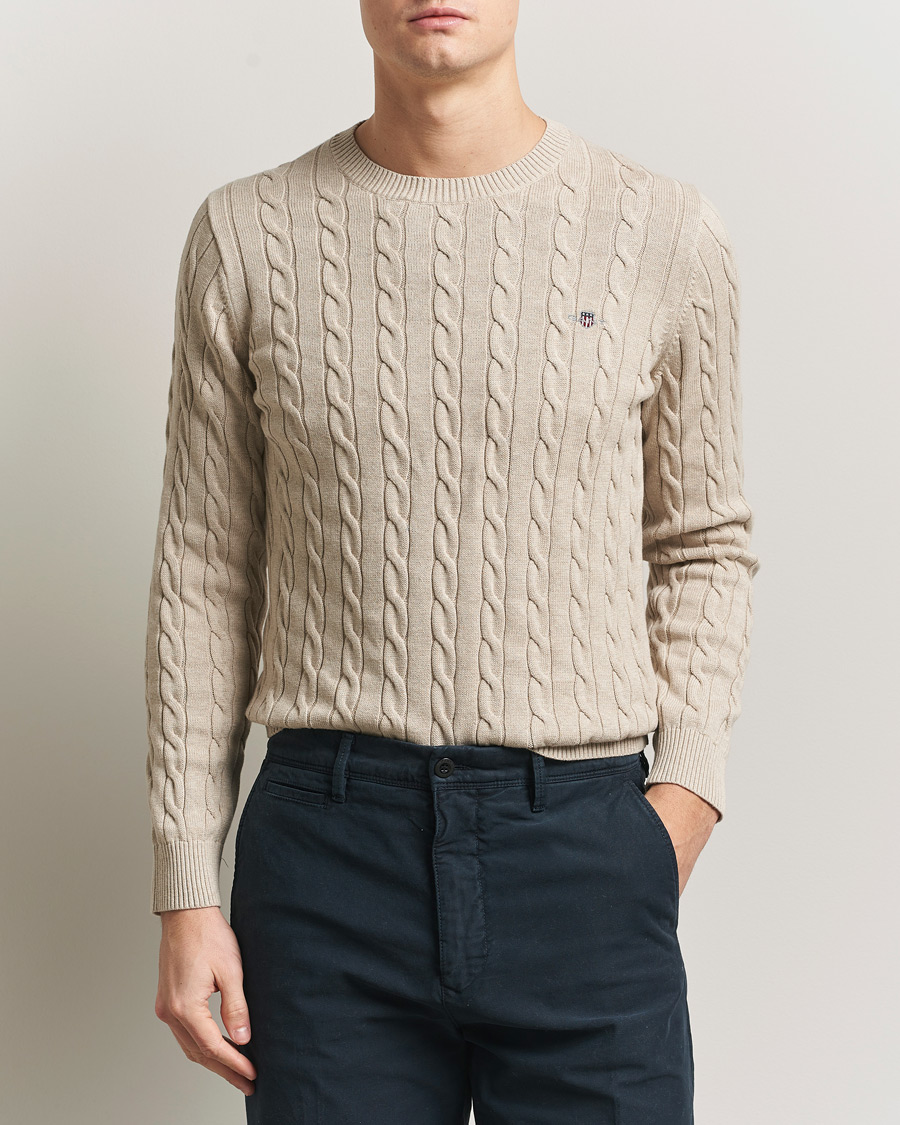 Herren | Pullover | Gant | Cotton Cable Crew Neck Pullover Oat Melange