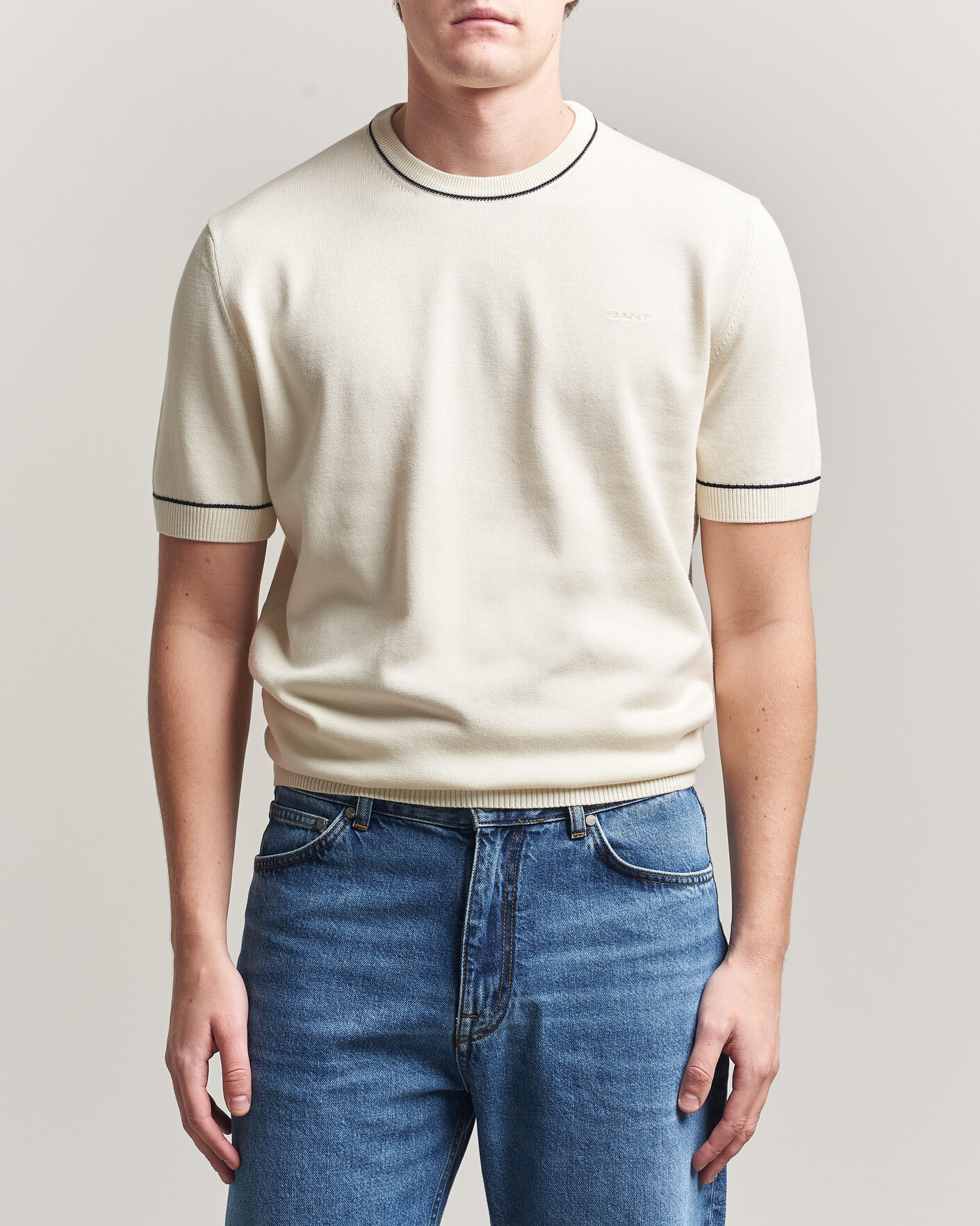 Herren | T-Shirts | GANT | Cotton/Model Knitted T-Shirt Cream