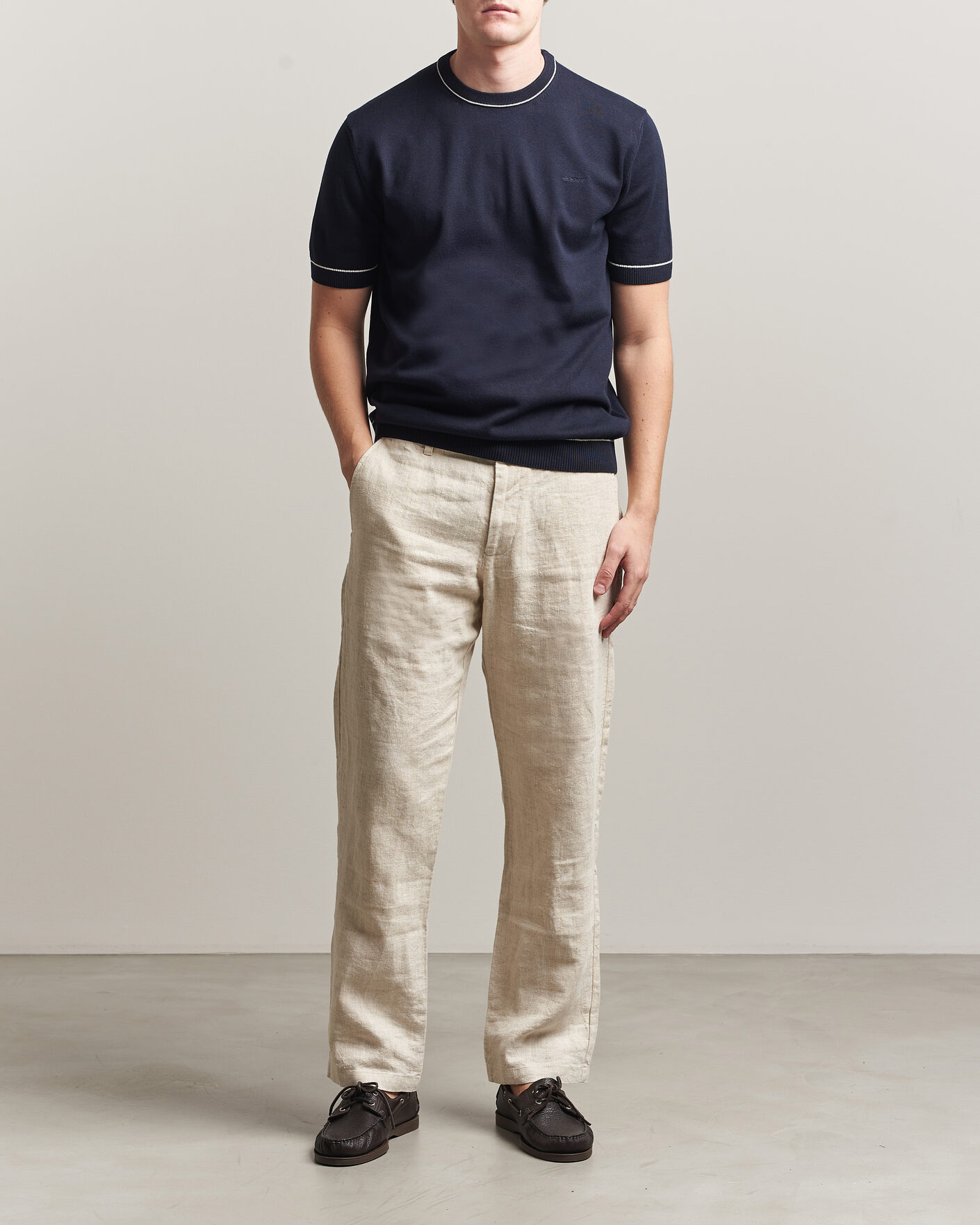 Herren | T-Shirts | Gant | Cotton/Model Knitted T-Shirt Evening Blue