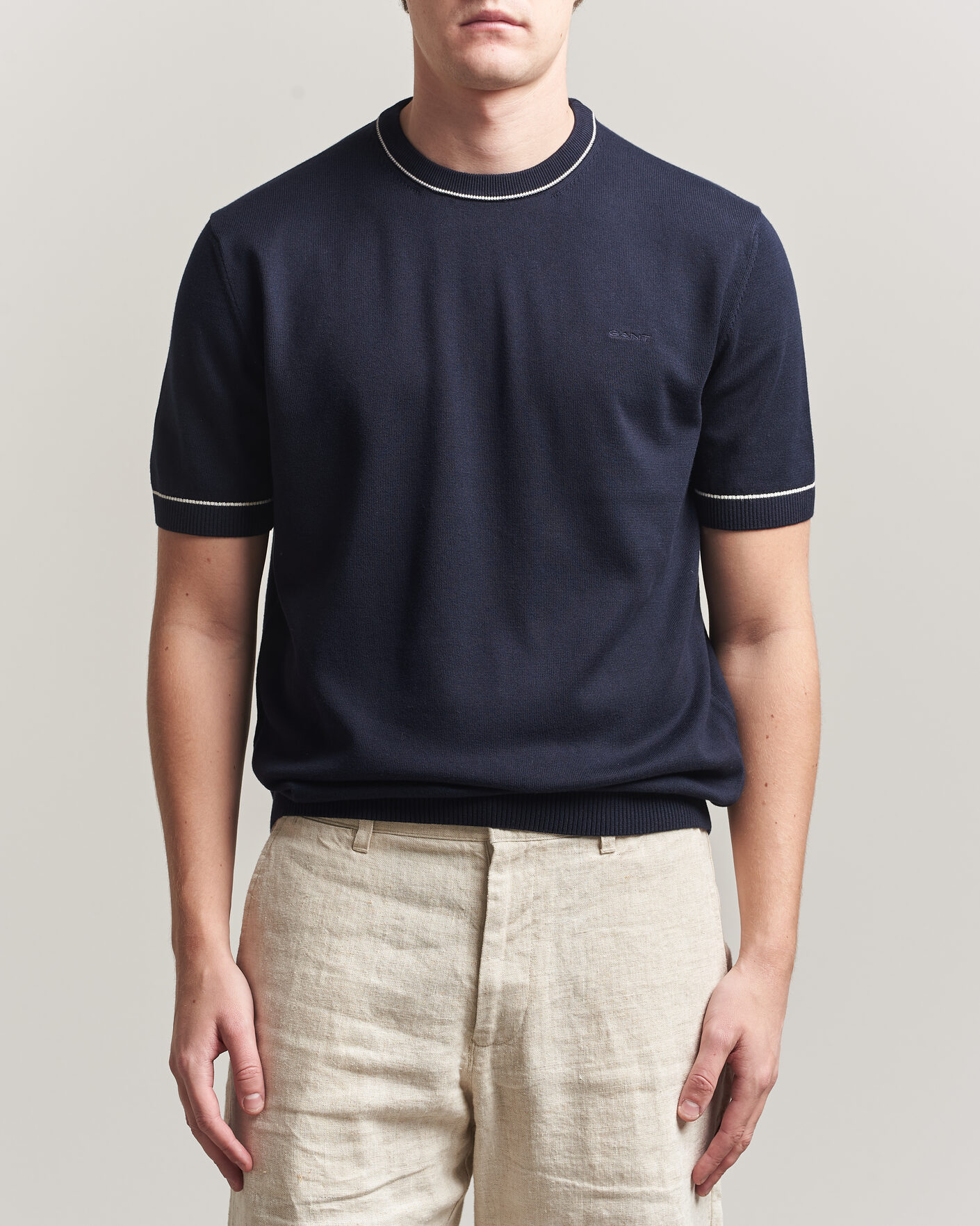 Herren | T-Shirts | GANT | Cotton/Model Knitted T-Shirt Evening Blue