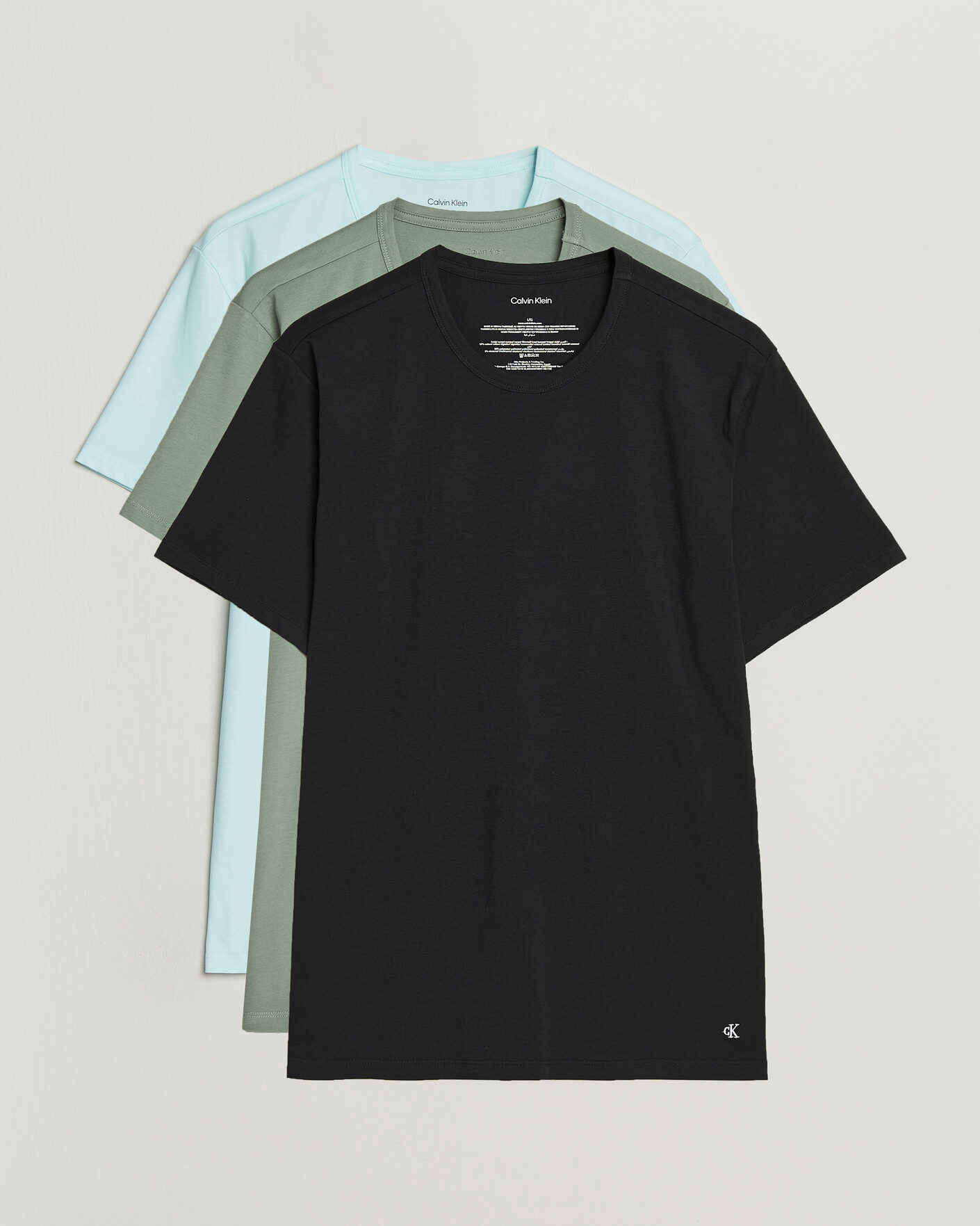 Herren | T-Shirts | Calvin Klein | 3-Pack Cotton Stretch Crew Neck T-Shirt Black/Grey/Green