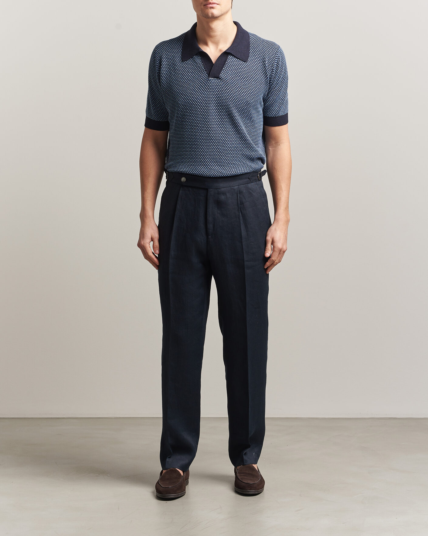 Herren | Poloshirts | Piacenza Cashmere | Silk/Linen Honeycomb Knitted Polo Navy