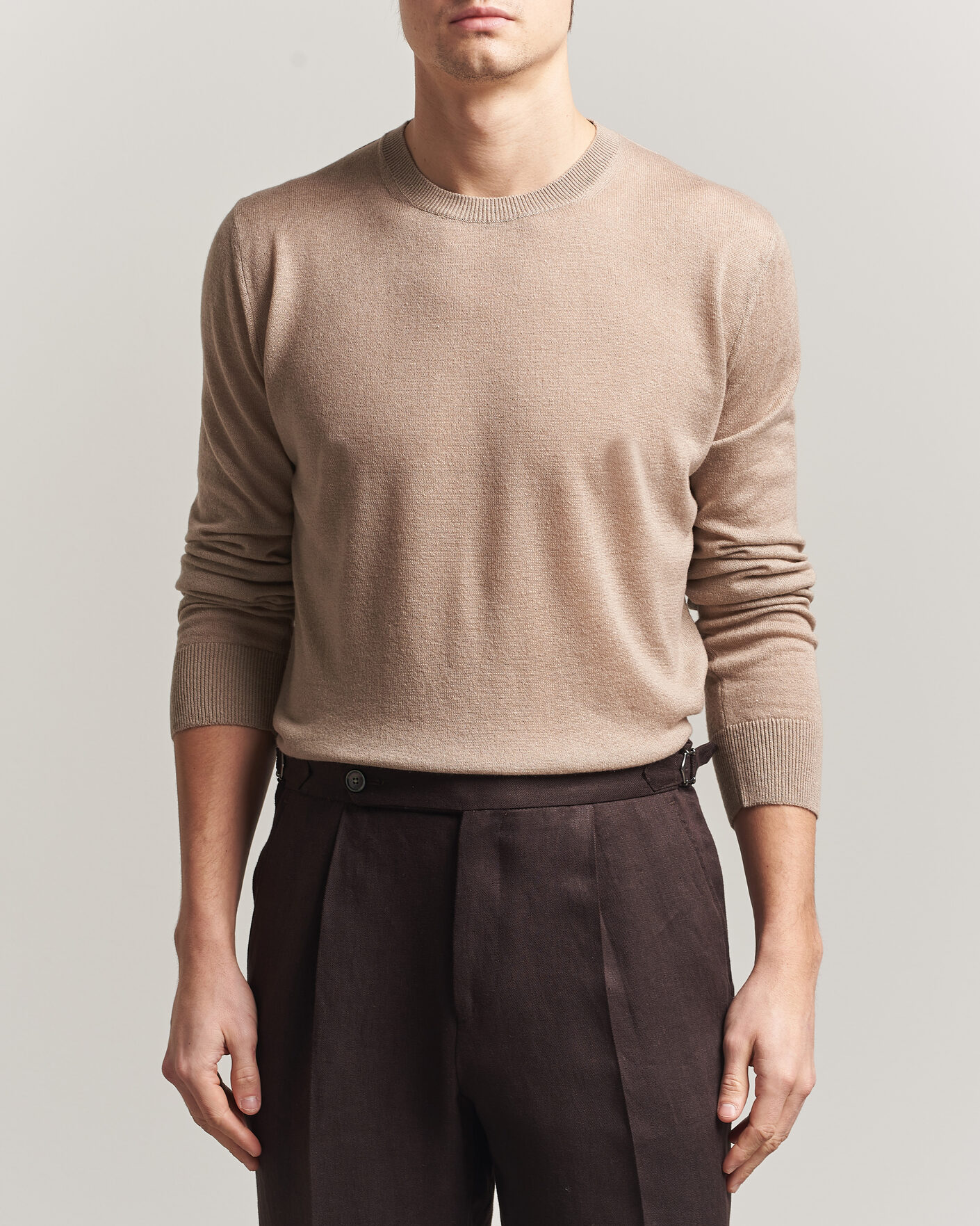 Herren | Pullover | Piacenza Cashmere | Soft Silk/Cashmere Crew Neck Beige