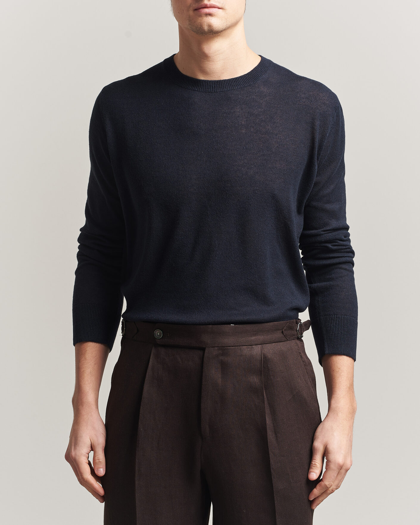 Herren | Pullover | Piacenza Cashmere | Soft Silk/Cashmere Crew Neck Navy