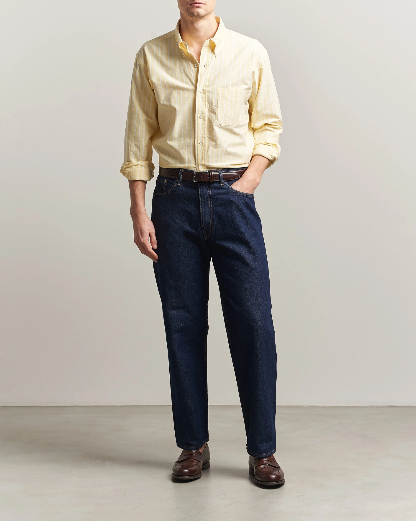Herren | Hemden | Kamakura Shirts | Vintage Ivy Oxford BD Shirt Yellow Blazer Stripe