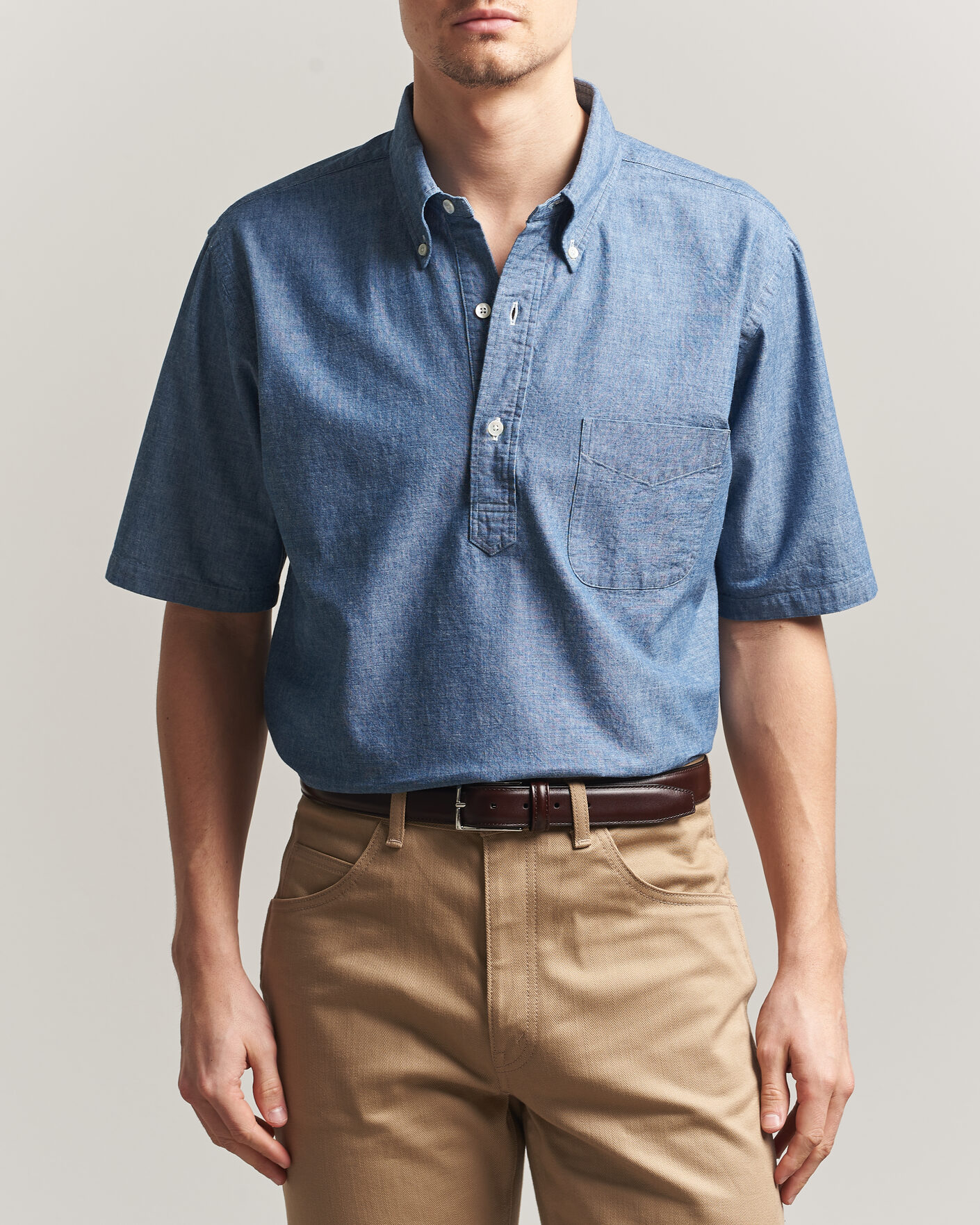 Herren | Hemden | Kamakura Shirts | Vintage Ivy Half Sleeve Chambray Popover Blue