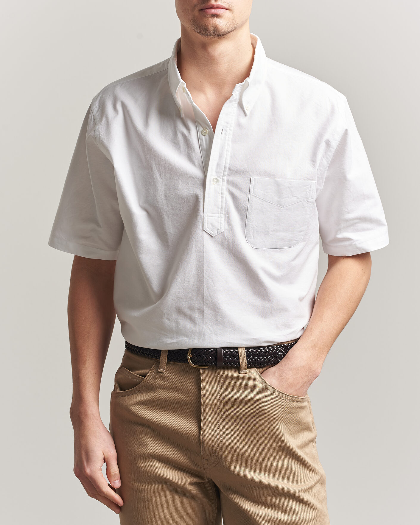 Herren | Hemden | Kamakura Shirts | Vintage Ivy Half Sleeve Oxford Popover White
