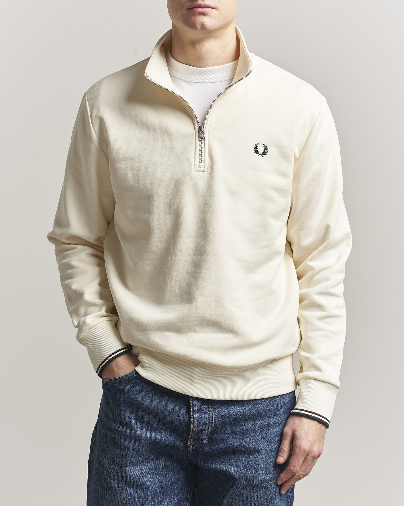Herren | Pullover | Fred Perry | Half Zip Sweatshirt Ecru