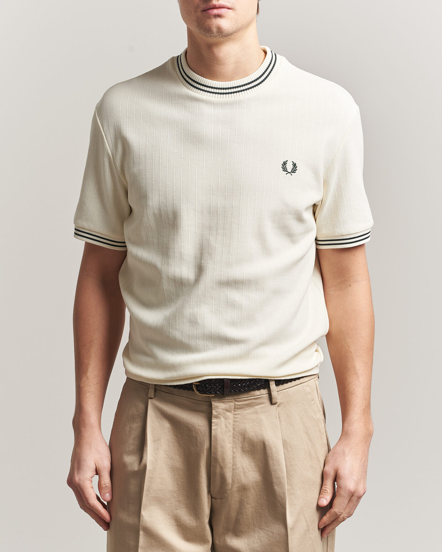 Herren | T-Shirts | Fred Perry | Rib Knitted T-Shirt Ecru