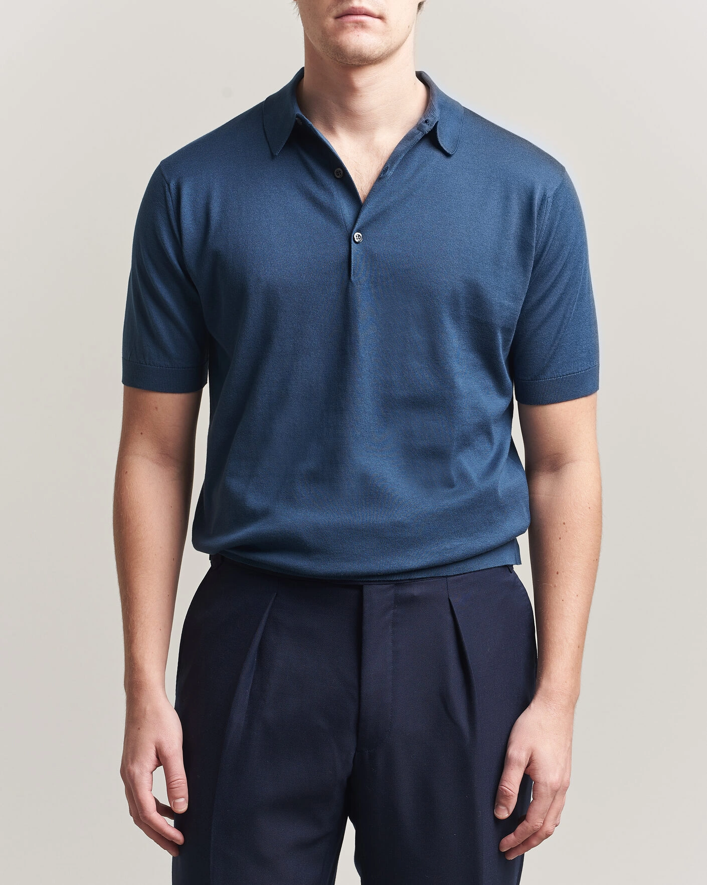 Herren | Poloshirts | John Smedley | Adrian Slim Fit Sea Island Cotton Polo Delft Blue