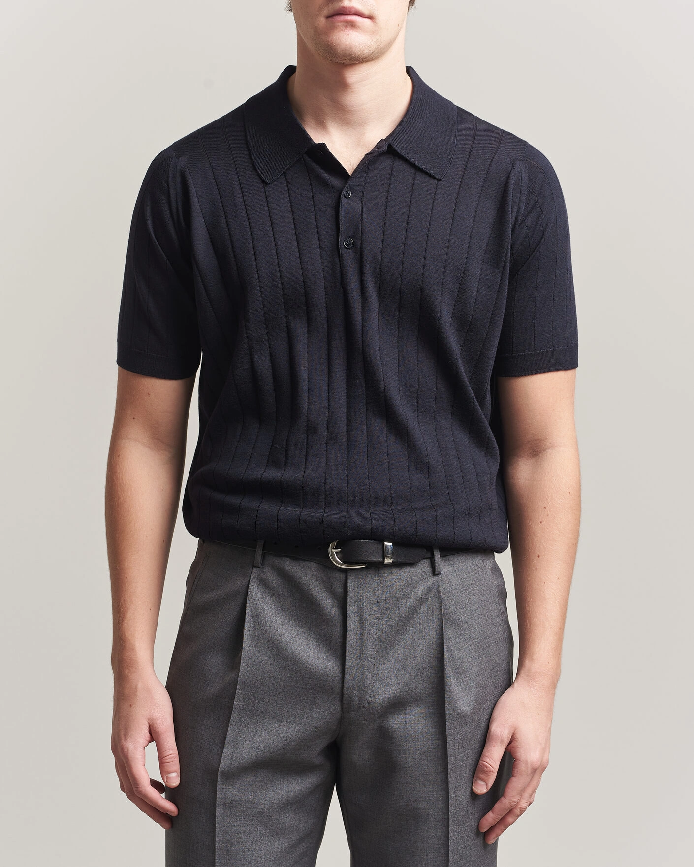 Herren | Poloshirts | John Smedley | Williams Merino/Cotton Knitted Polo Navy