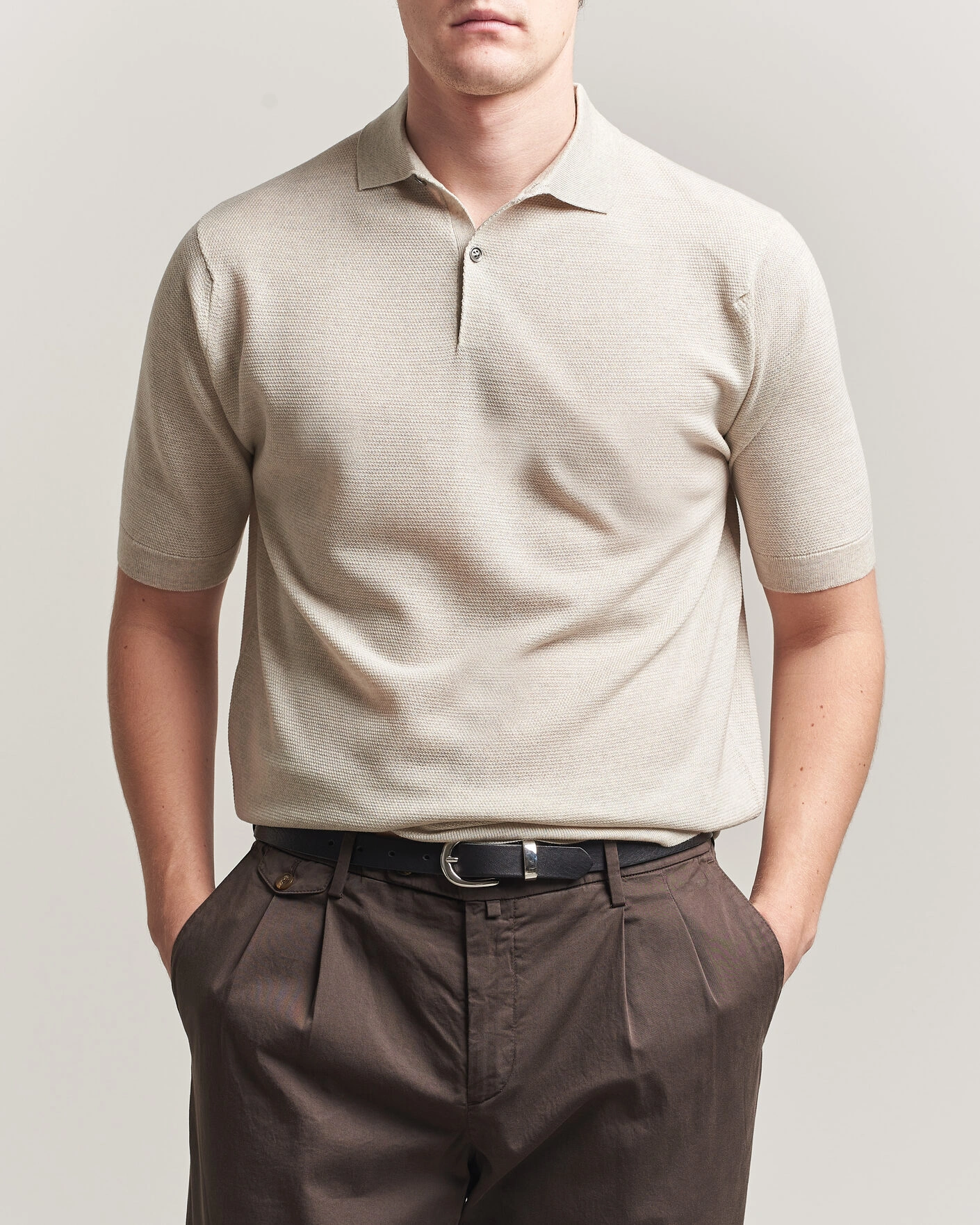 Herren | Poloshirts | John Smedley | 14 Singular Knitted Textured Polo Grey Fleece